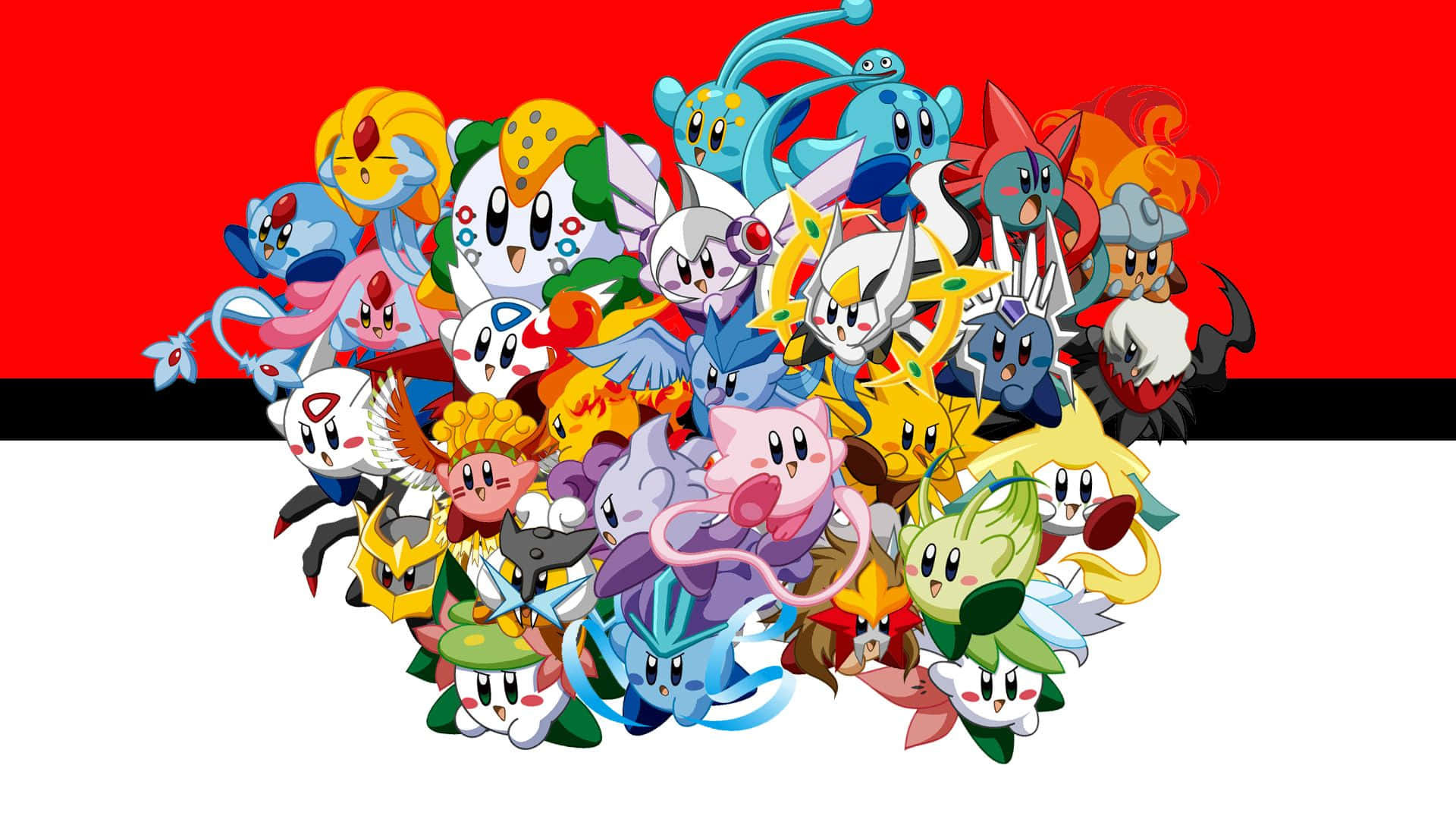 Fundal drăguț cu Kirby versiune Pokemon Fundal