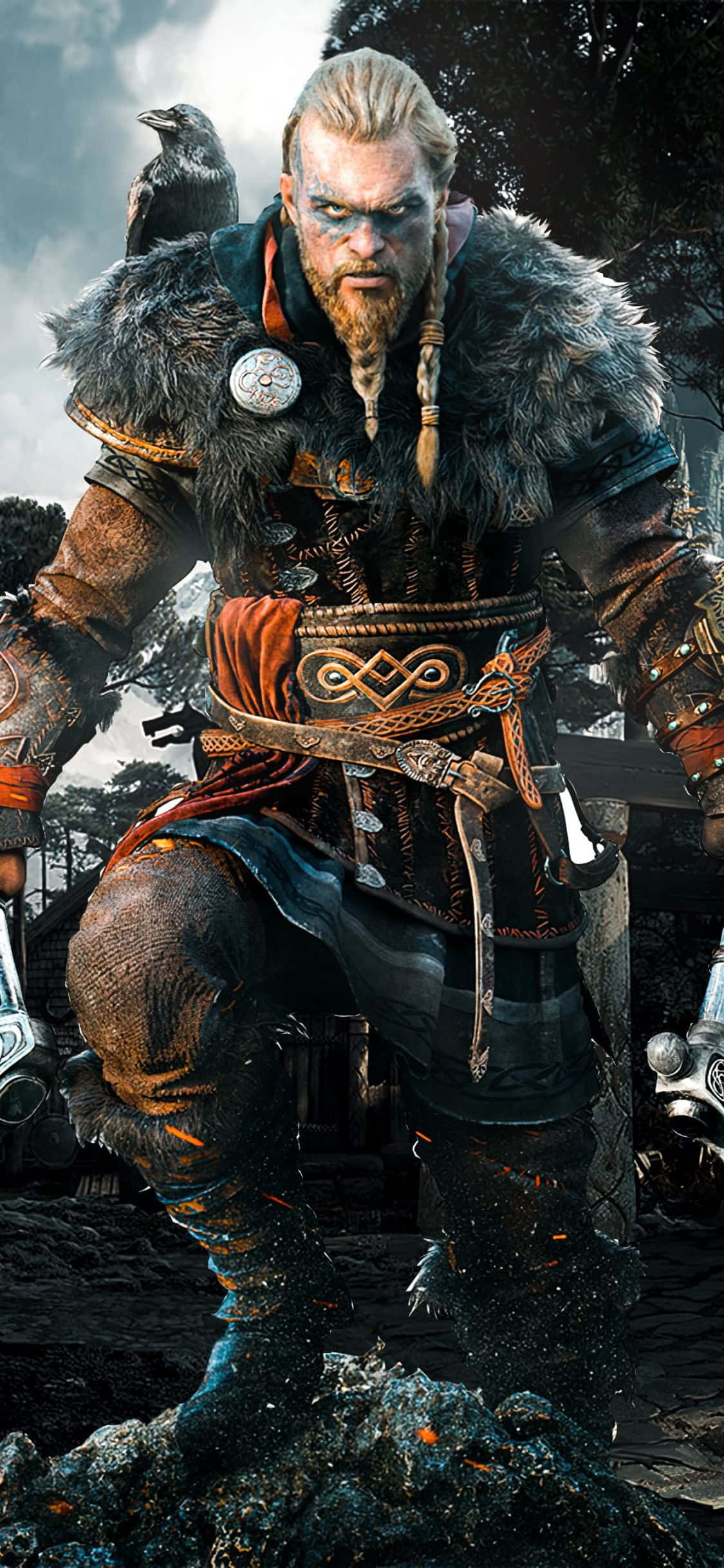 Fundal Eivor ieșind din mare Assassin's Creed Valhalla pentru iPhone XS Fundal