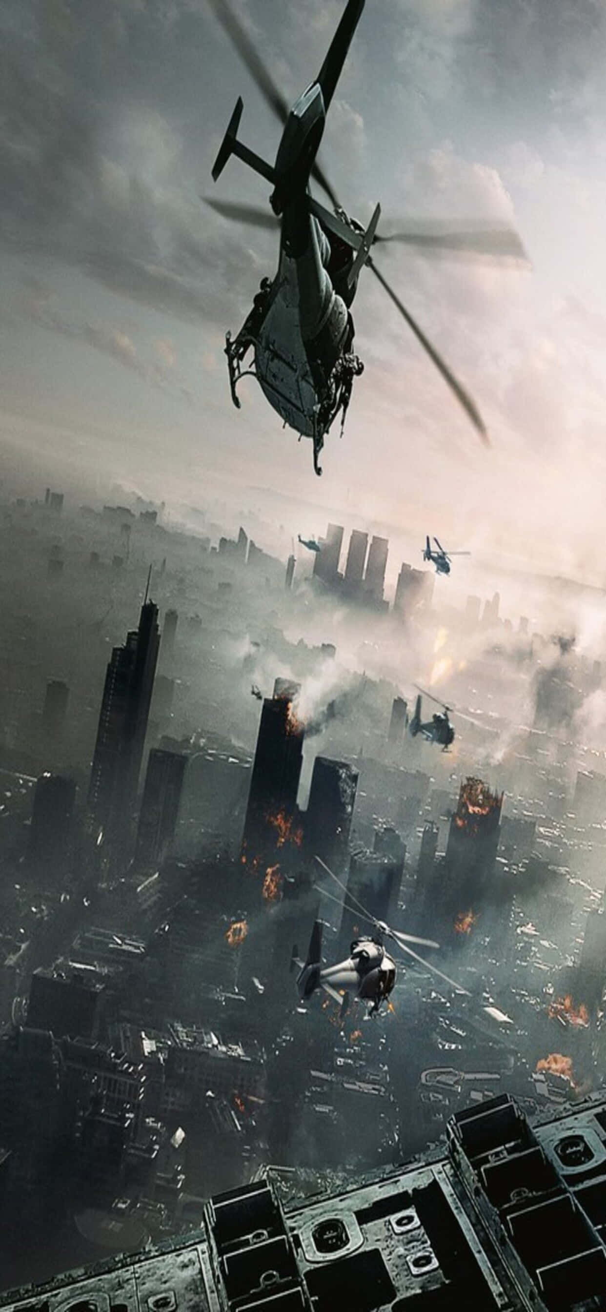 Fundal Elicopter Deasupra Orașului iPhone XS Max World War Z Fundal
