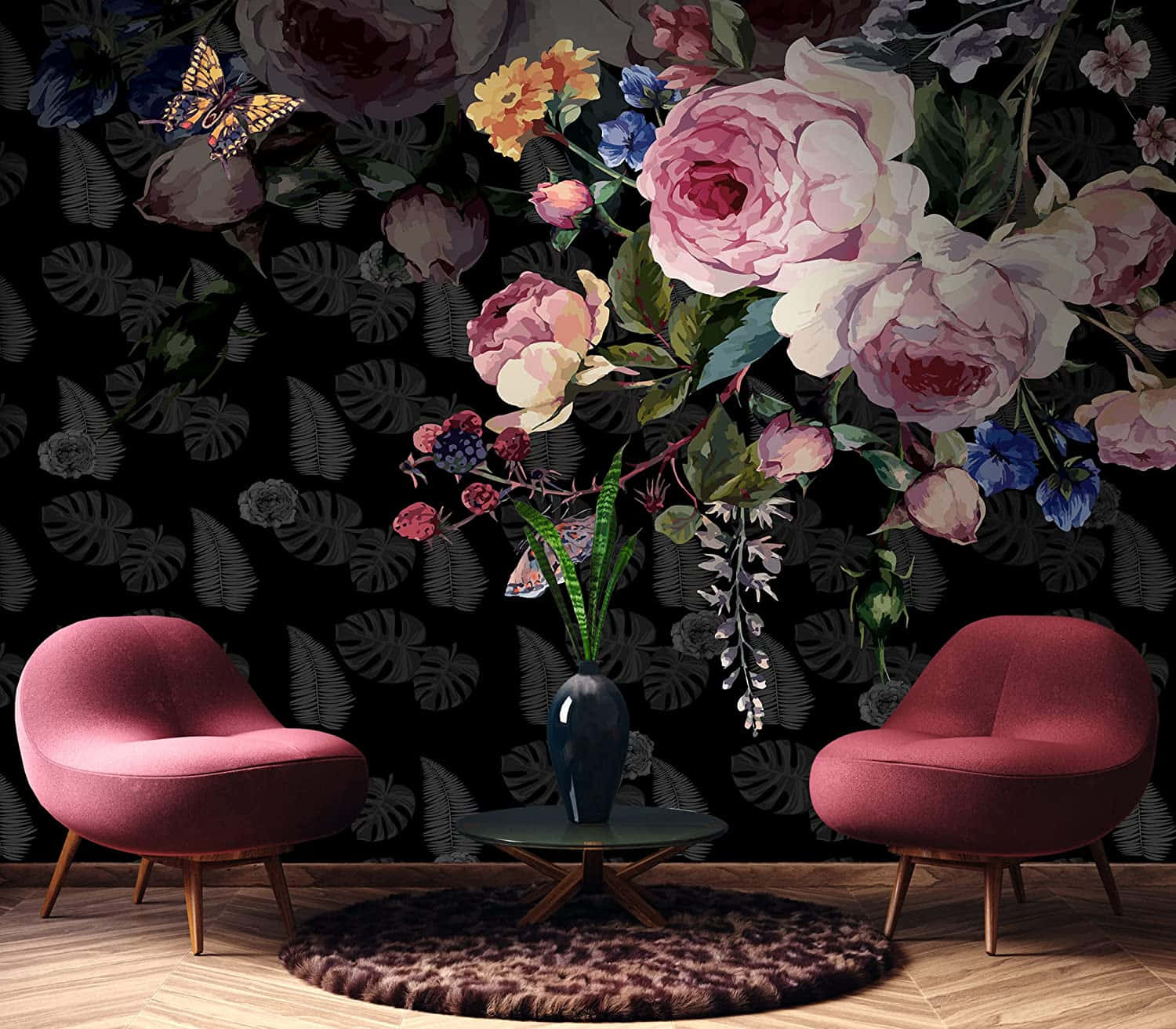 Fundal floral întunecat fermecător Fundal