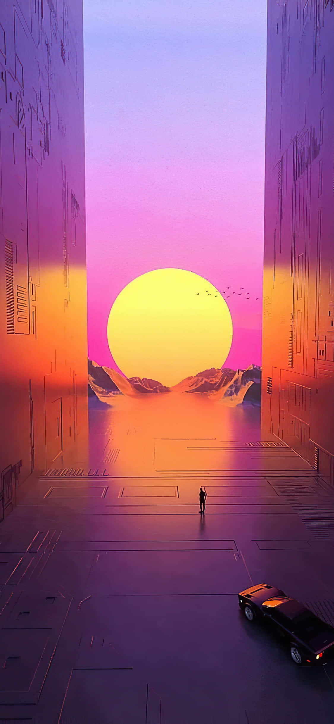 Fundal Vaporwave Digital Artwork Apus Futurist Roz Fundal