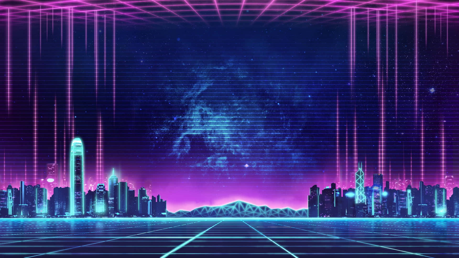 Fundal Grid al Orașului Neon Fundal