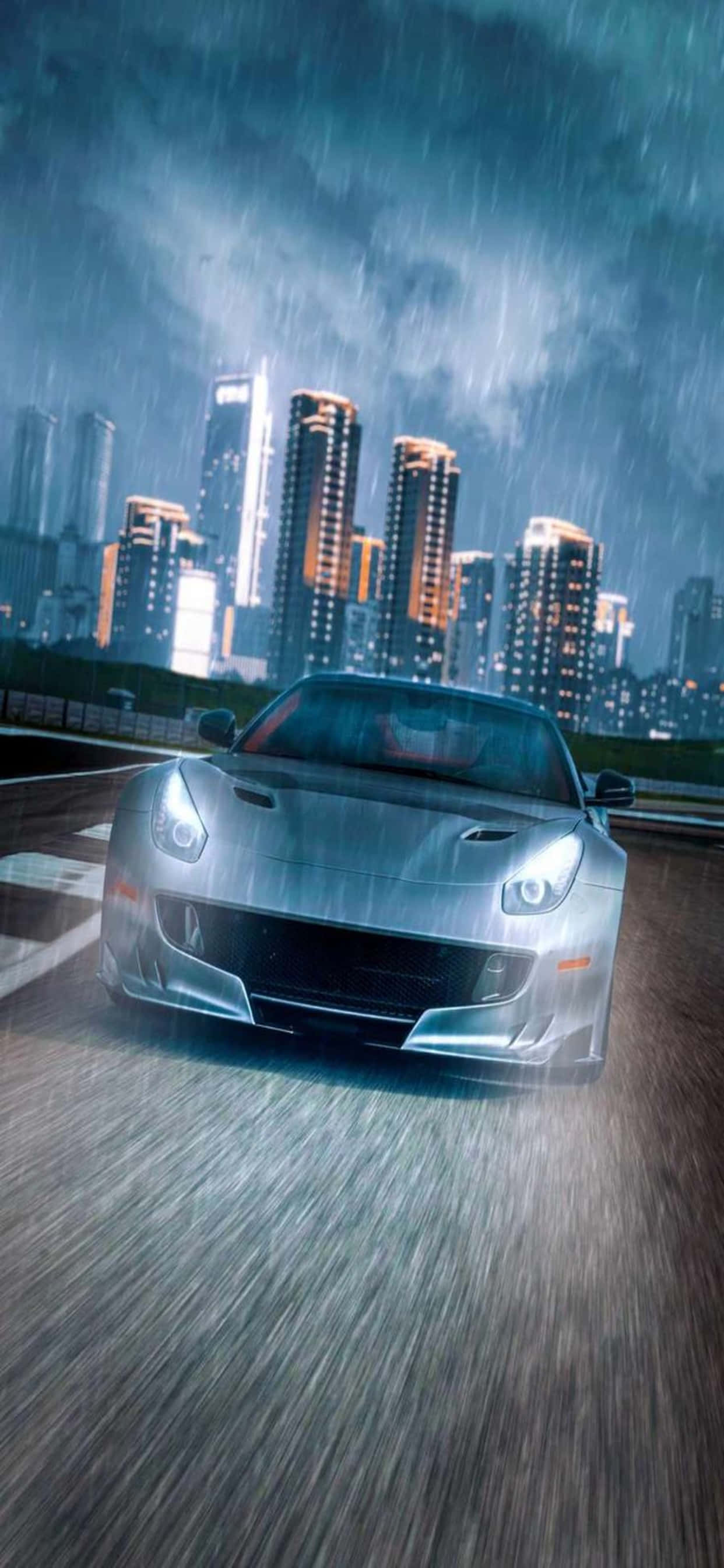 Fundal iPhone Xs Max Ferrari Ferrari în Ploia Nocturnă Fundal