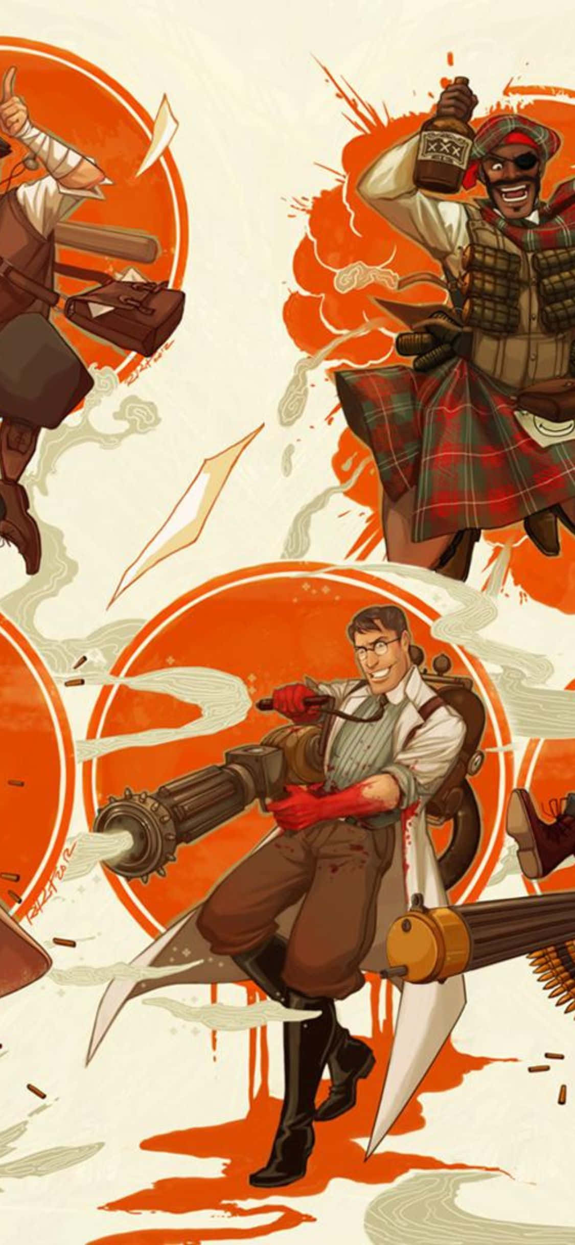 Fundal iPhone XS Team Fortress 2 Retro Medic și Demoman Fundal