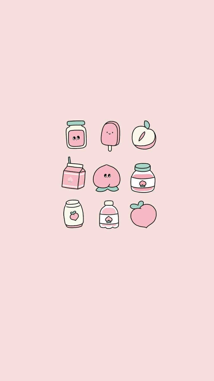 Fundal Kawaii drăguț cu mâncare pentru telefon Fundal