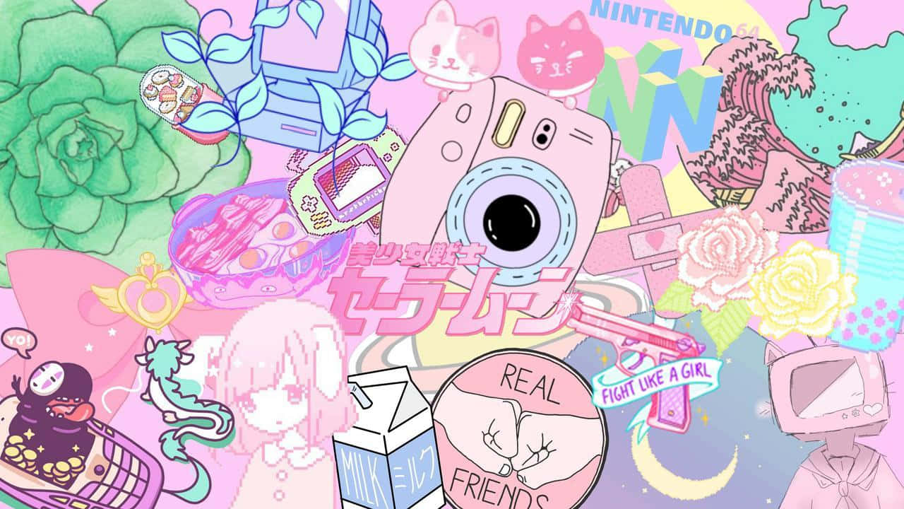 Fundal Kawaii Roz pentru o Atmosferă Dulce Fundal
