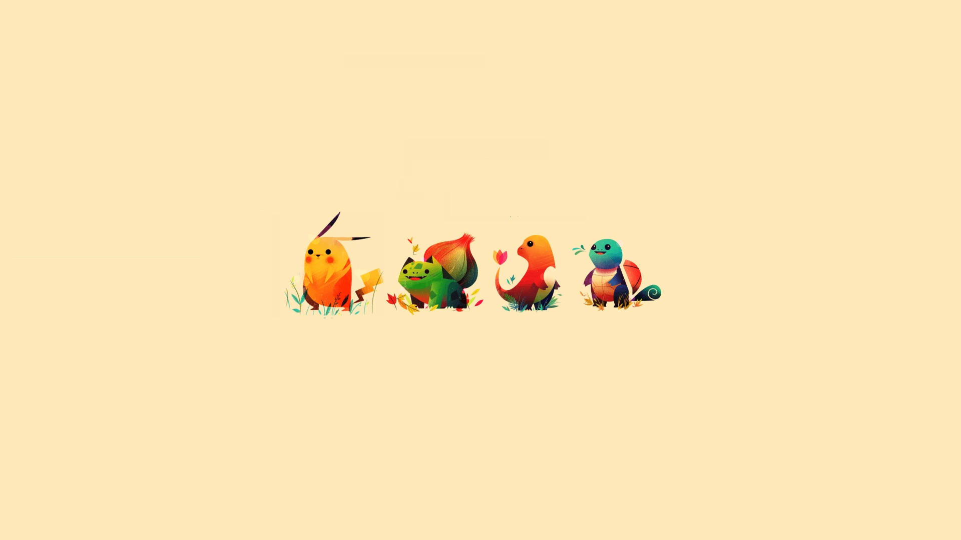 Fundal laptop estetic indie cu starterii Pokemon Gen 1 Fundal