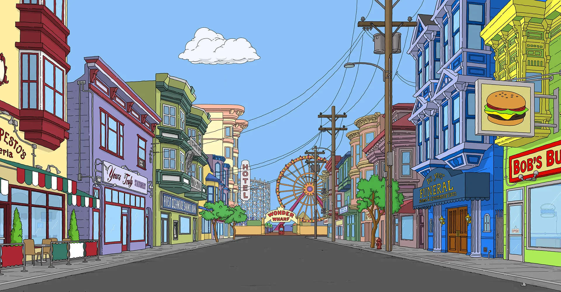 Fundal Ocean Avenue Street din Bob's Burgers Fundal