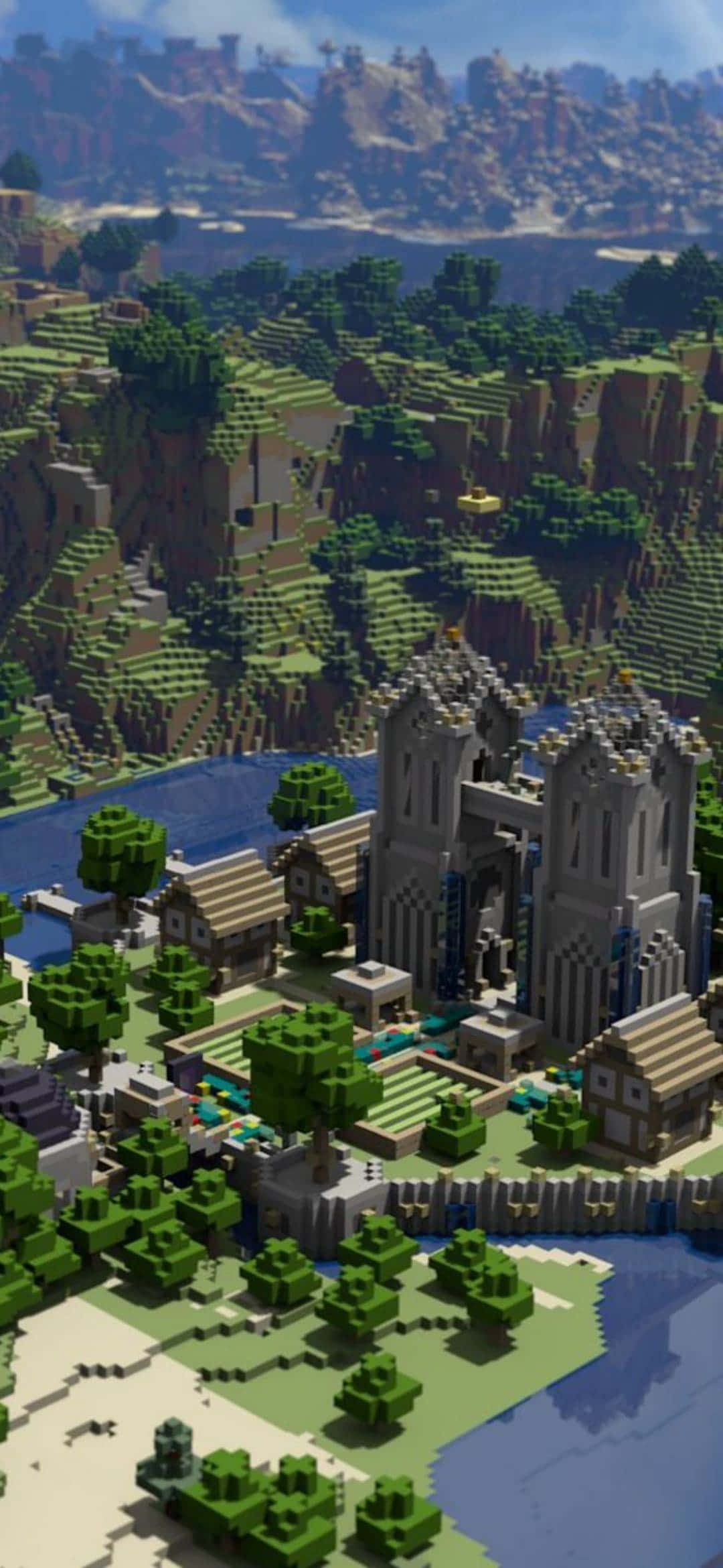 Fundal Pixel 3 Minecraft Castel pe Râu Fundal