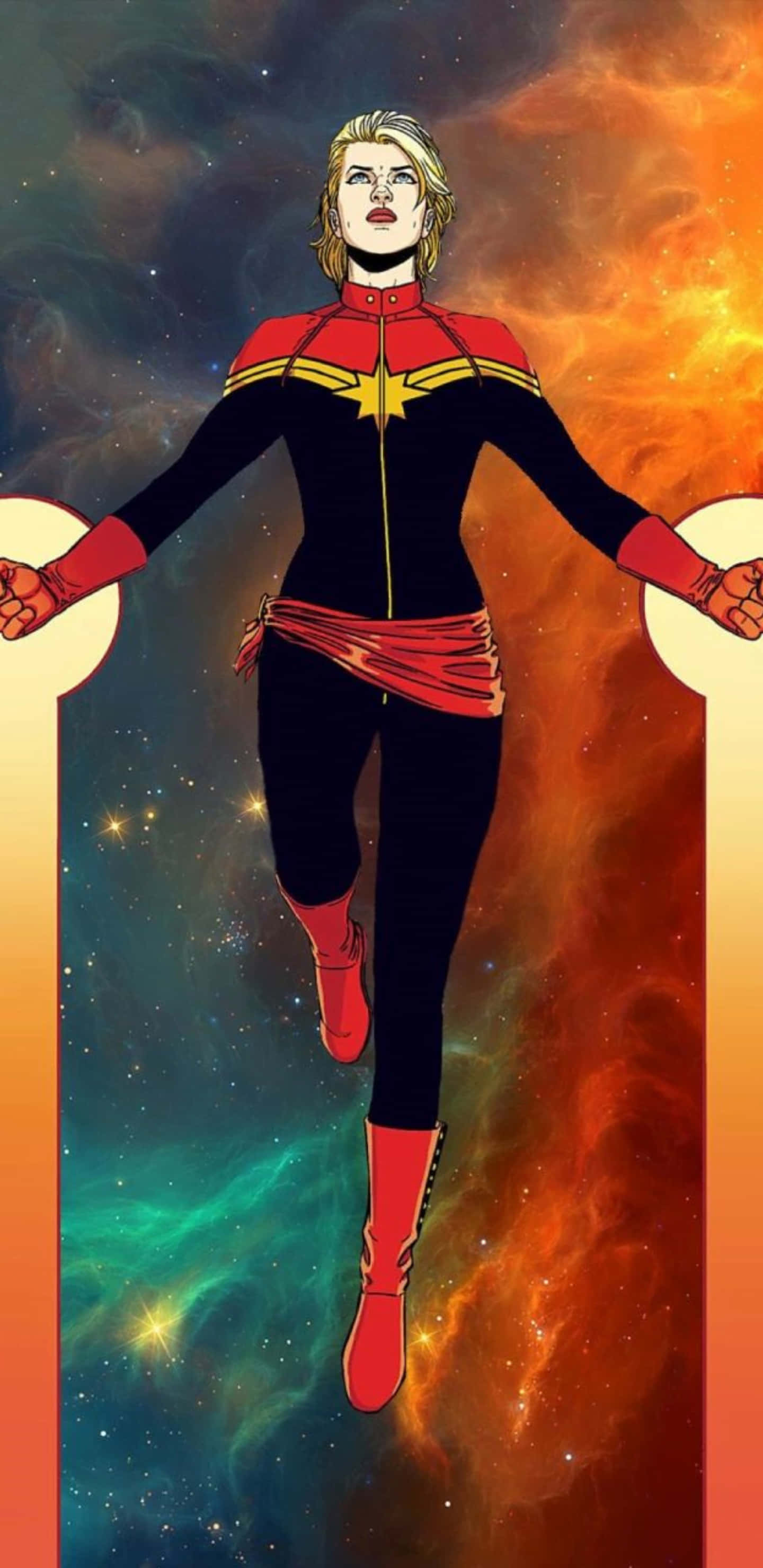 Fundal Pixel 3xl Captain Marvel Zburând în Galaxie Fundal