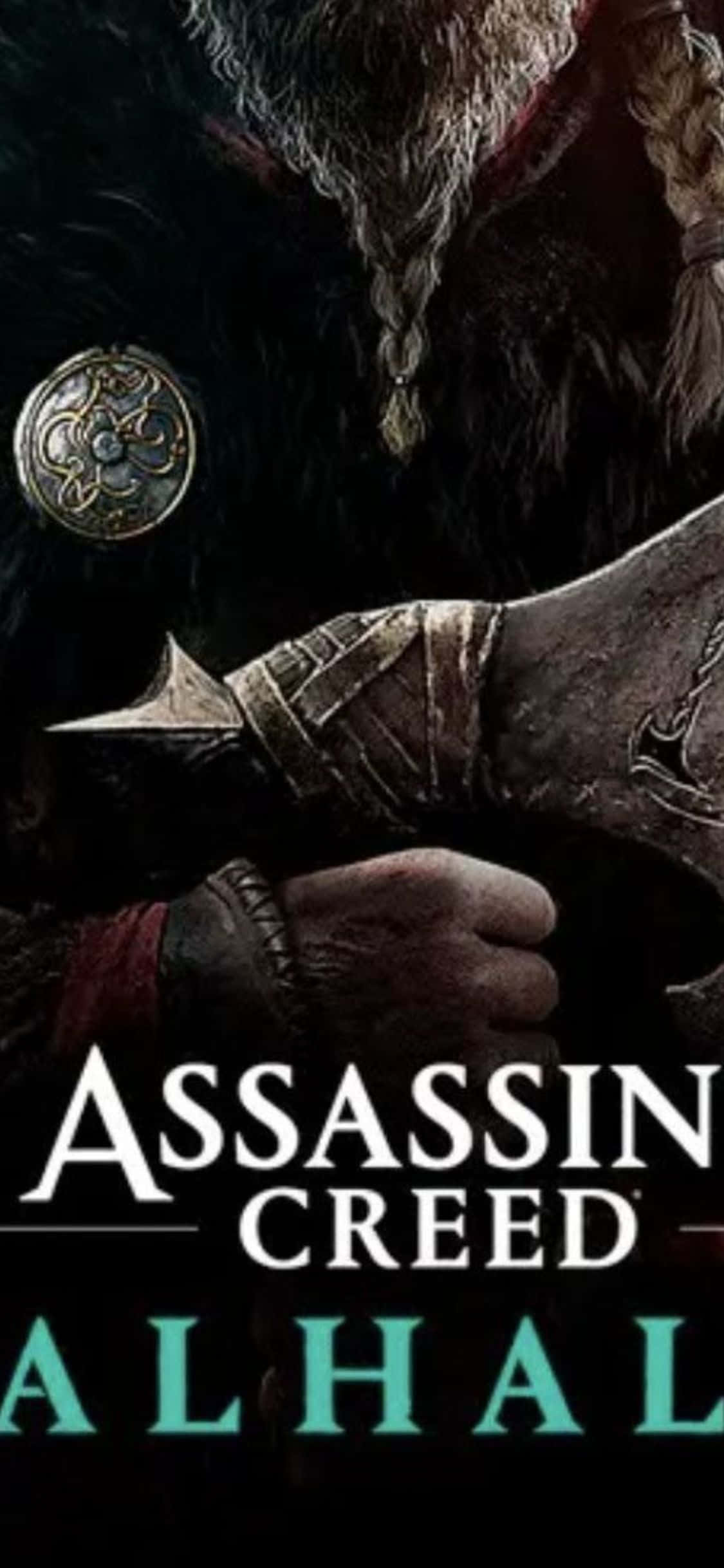 Fundal poster titlu joc Assassin's Creed Valhalla pentru iPhone XS Fundal