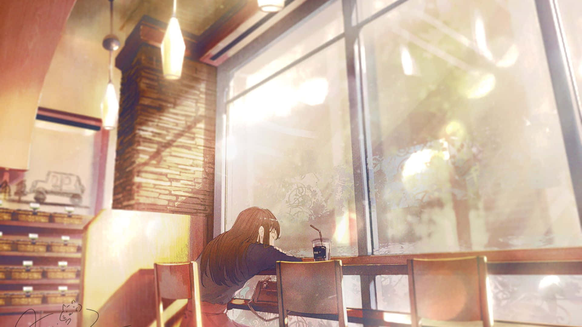 Fundal Relaxat de Cafenea Anime Fundal