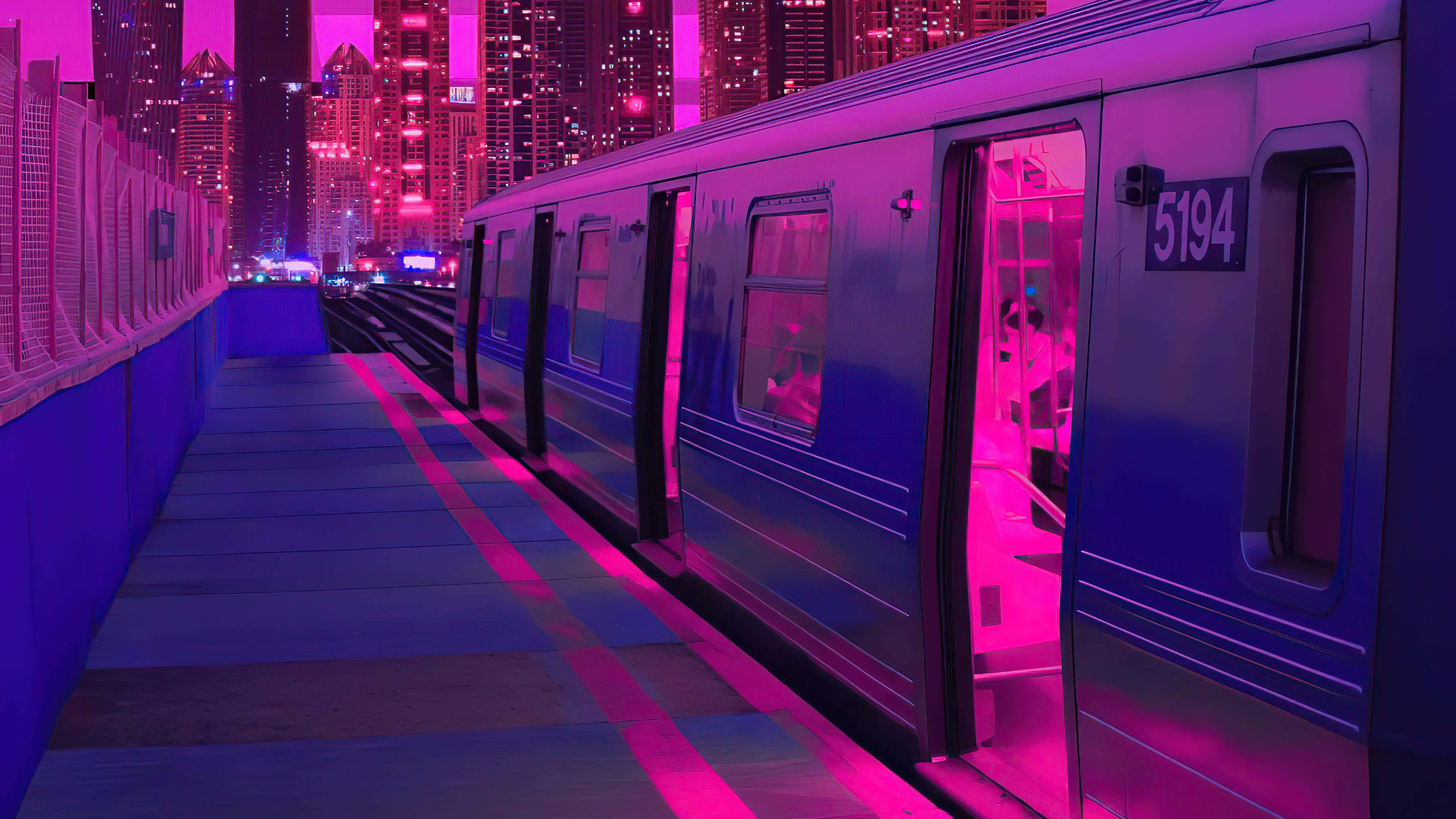 Fundal Synthwave cu Tren Neon Fundal