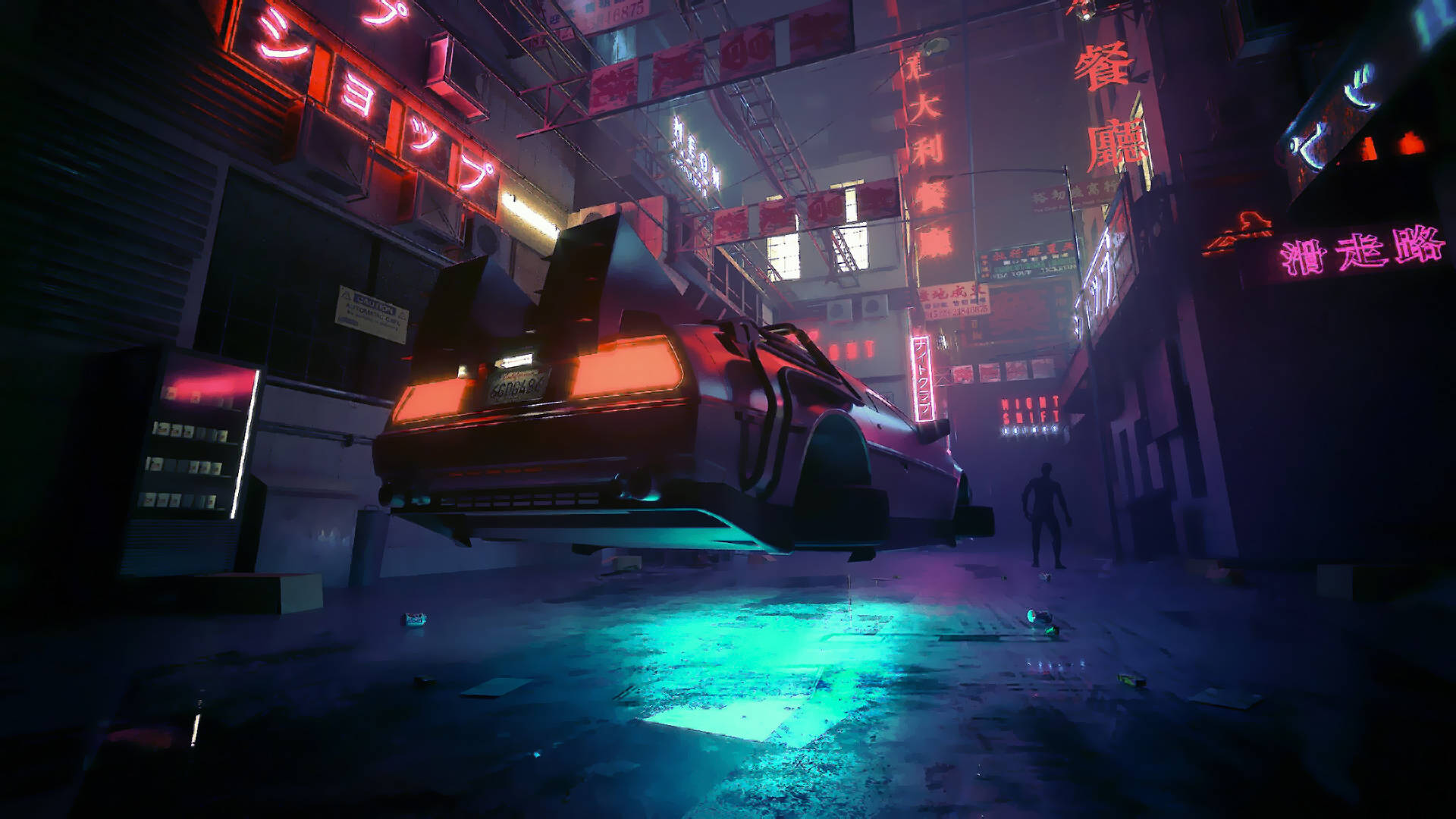 Fundal unic pentru laptop cu DeLorean cyberpunk Fundal