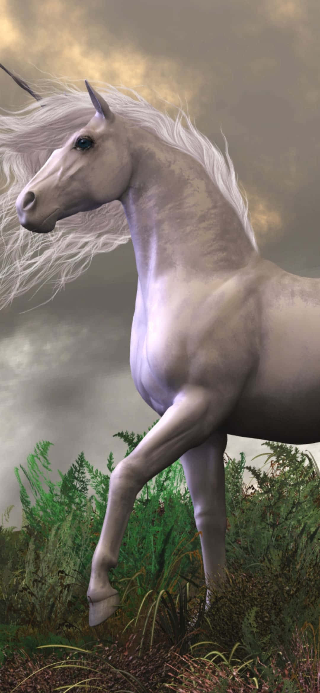 Fond cu Unicorn și Păr Alb și Zbătut Fundal