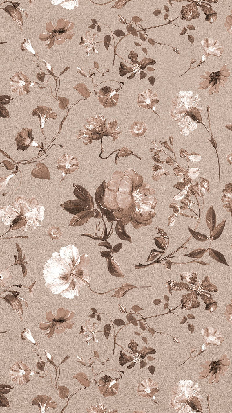 Fuziune artistică a tonurilor neutre cu temă florală pe fundal de iPhone Fundal