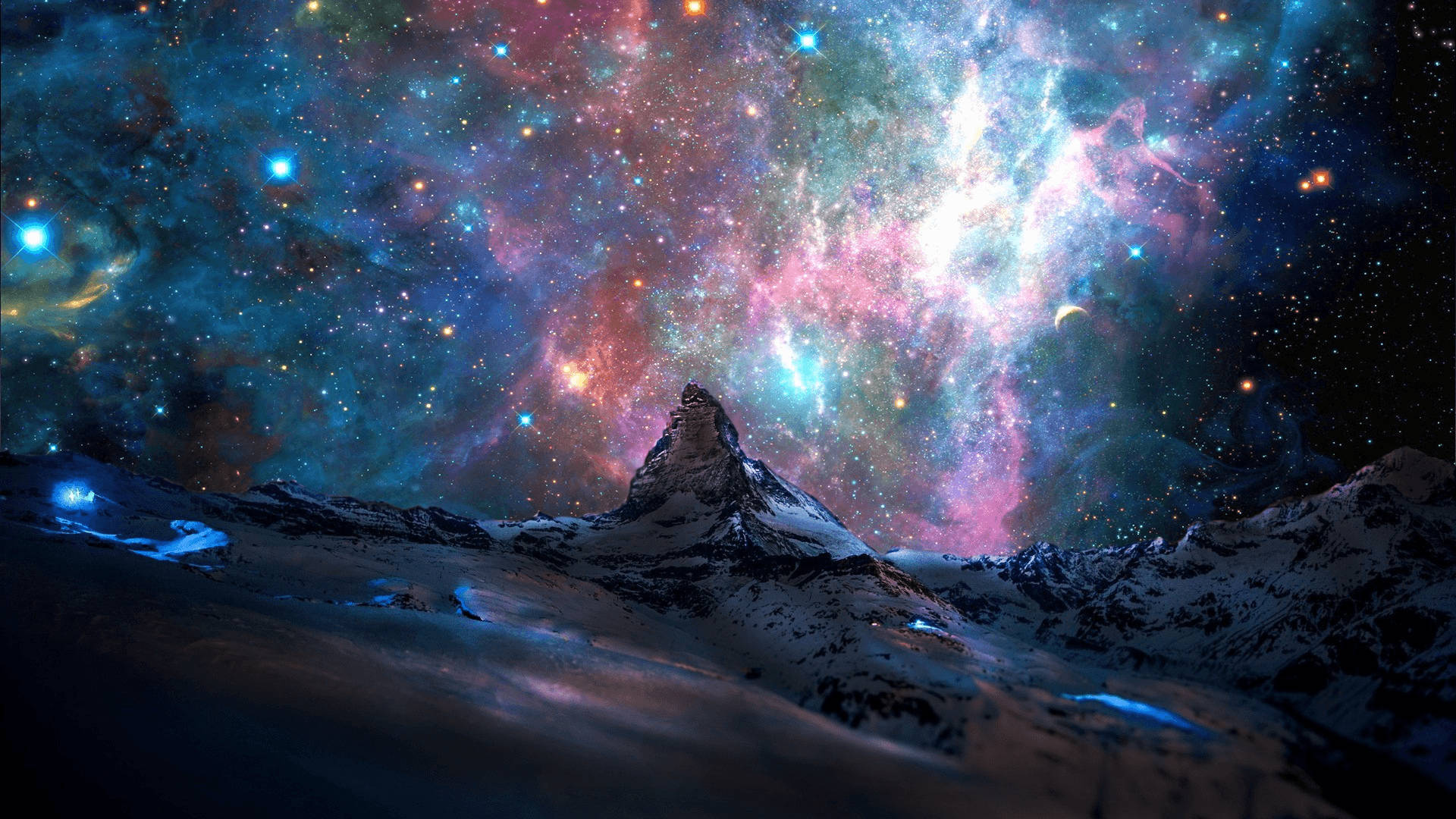 Galaxie Colorată de pe Vârf de Munte Universal Fundal