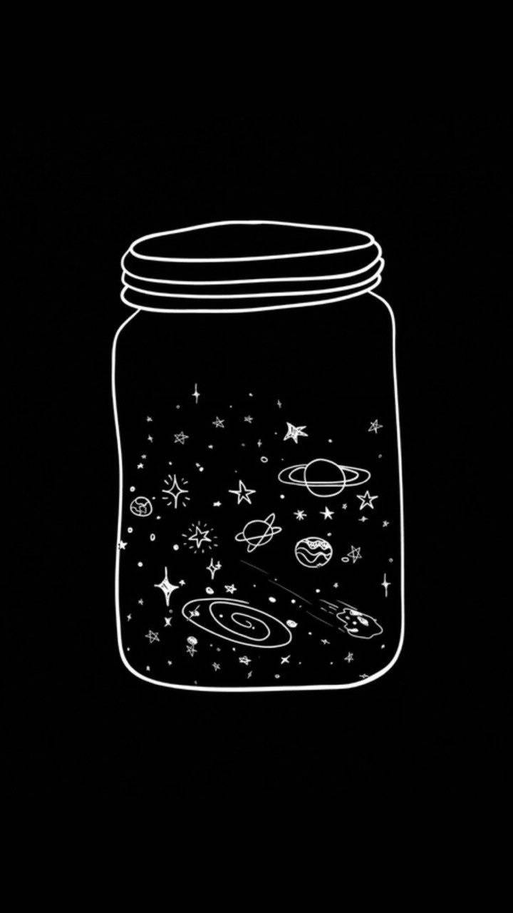 Galaxie drăguță în borcan, estetică alb-negru Fundal