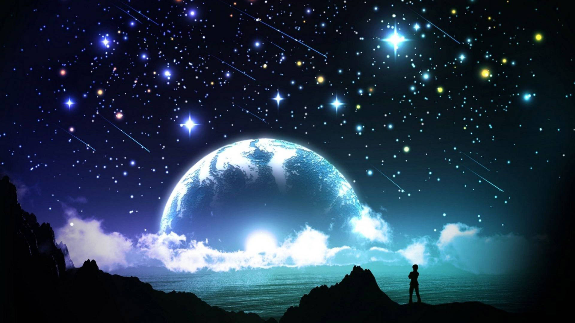 Galaxie, Lună și Stele Sclipitoare Fundal