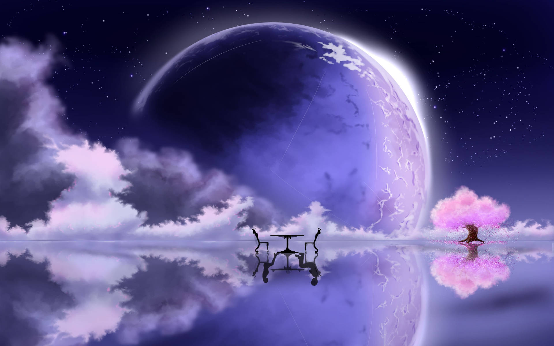 Galaxie Lună și Lac Artă Fantasy Fundal