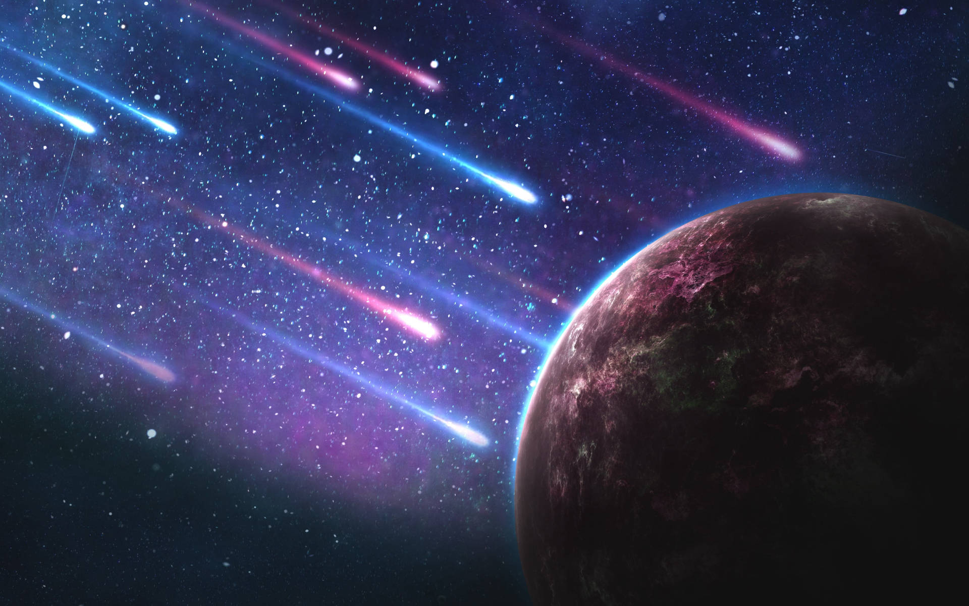 Galaxie Lună și Stele Căzătoare Fundal