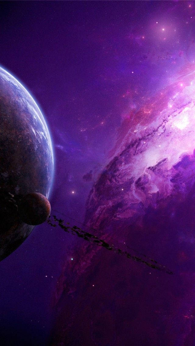 Galaxie Violetă și Planetă în Spațiu pentru iPhone Fundal