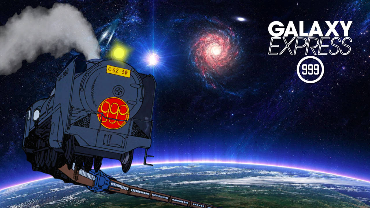 Galaxy Express 999 trecând pe lângă Pământ Fundal