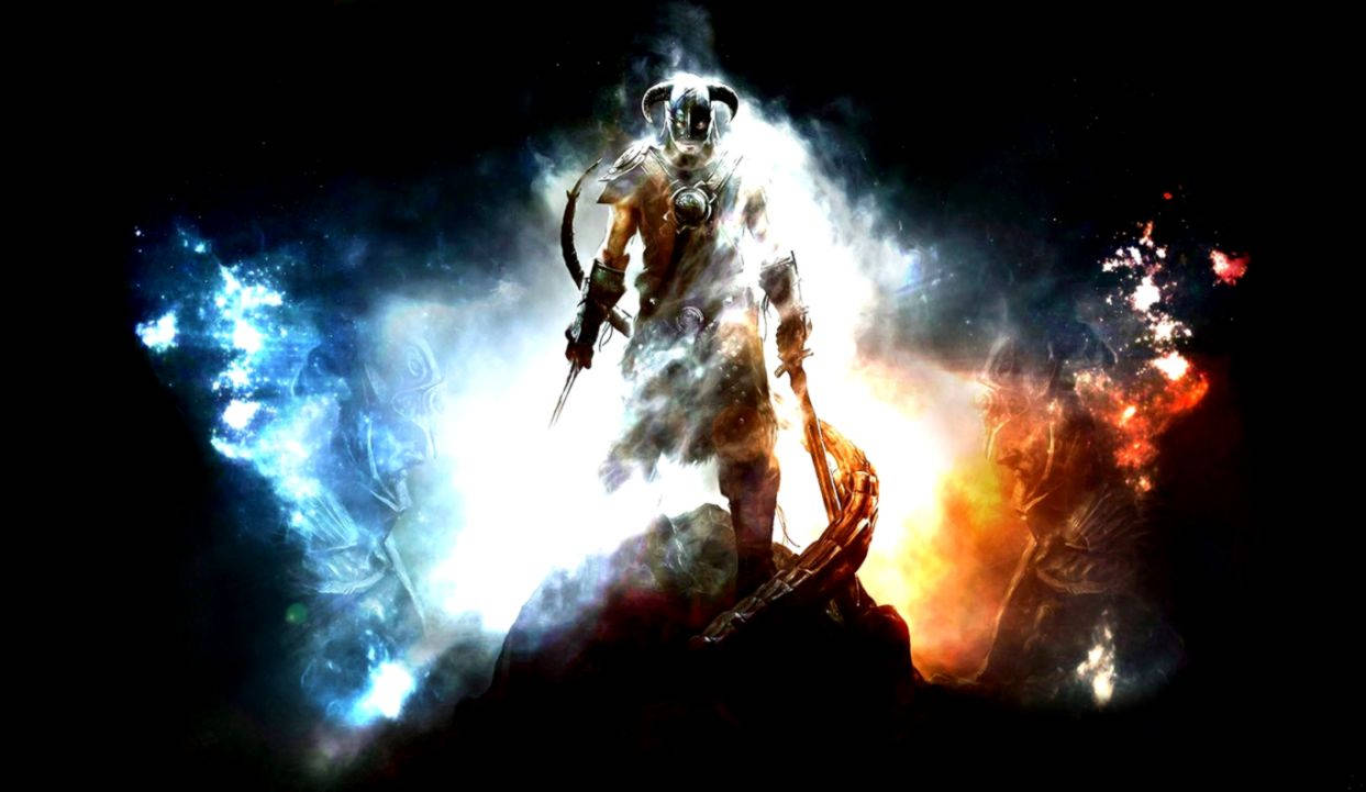 Gameplay Skyrim pe ecran Chromebook Fundal