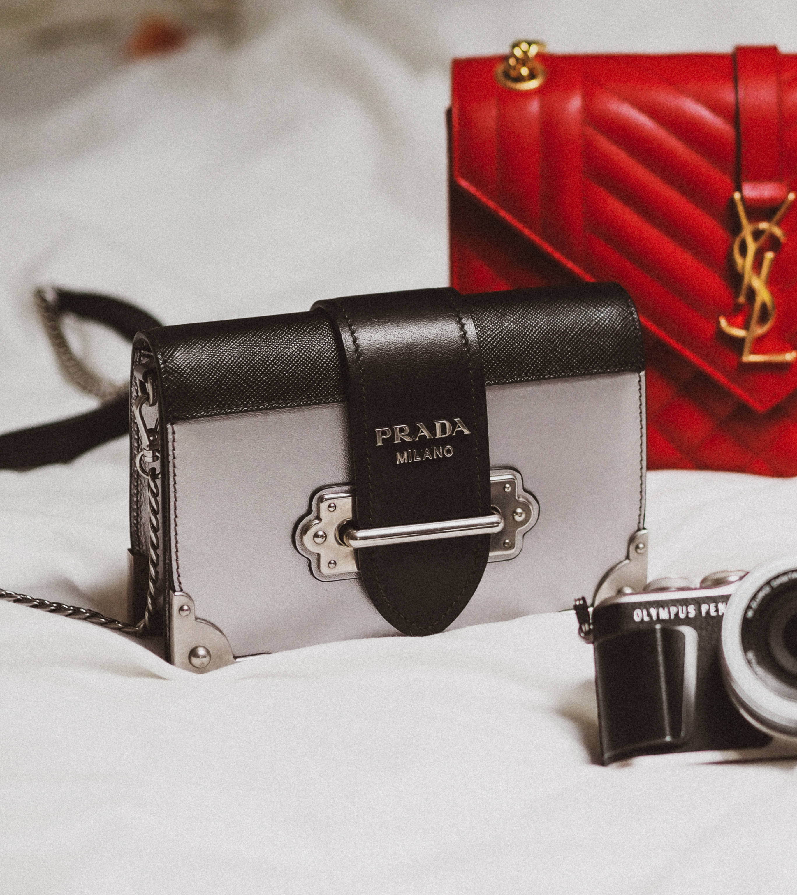Geanta Prada și YSL Fundal