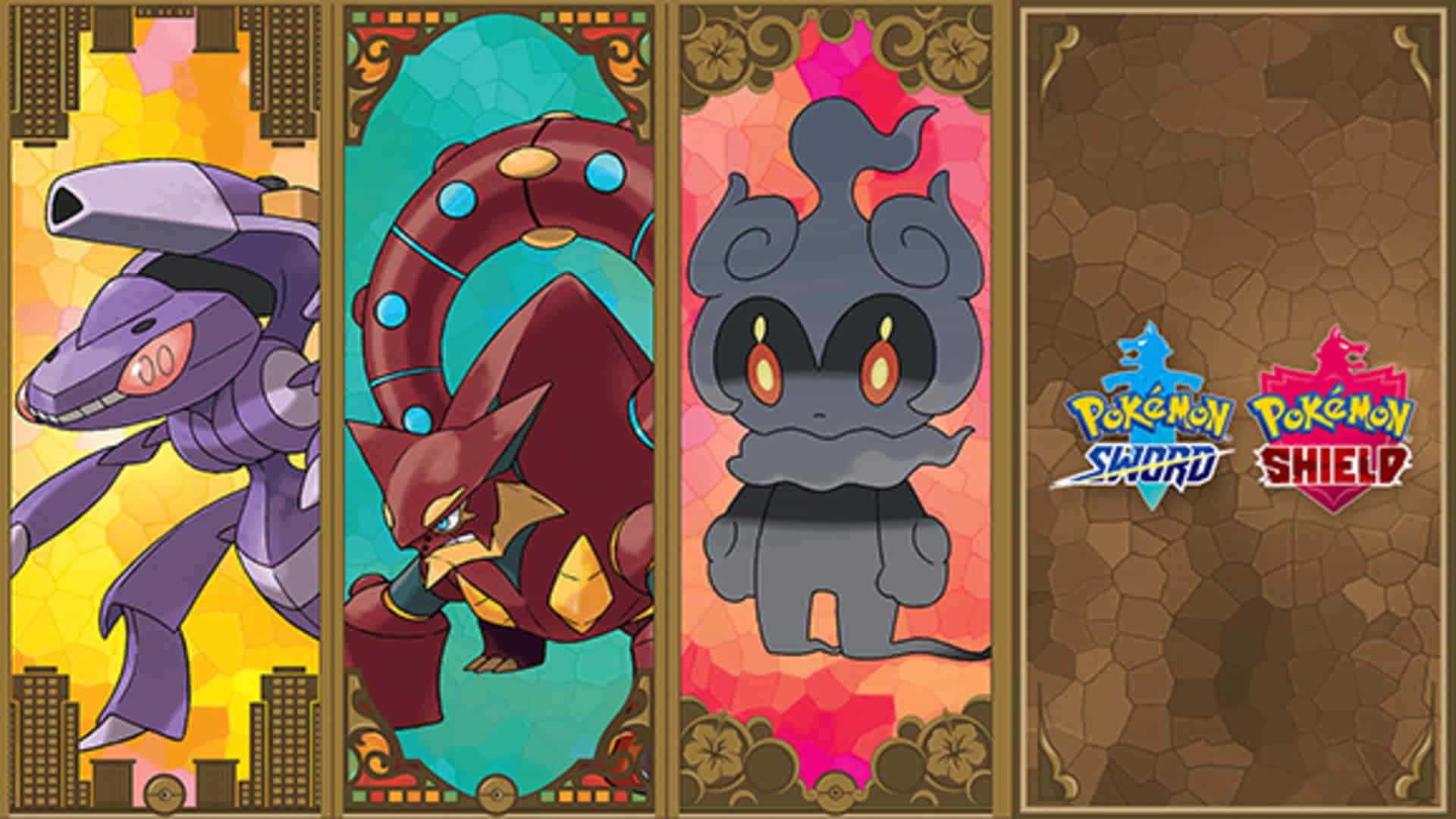 Genesect în luptă cu Volcanion și Marshadow Fundal
