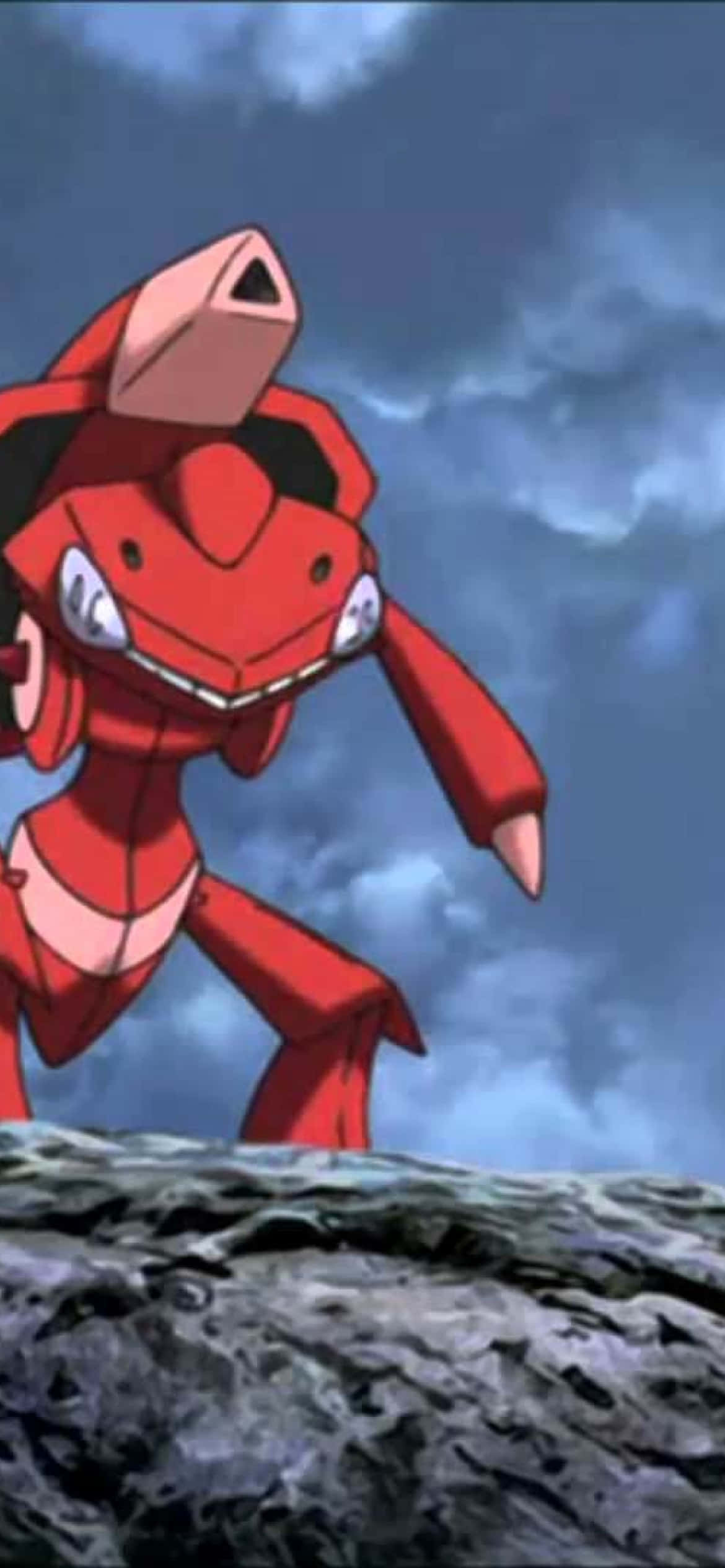 Genesect Roșu Pokémon Stând Pe Piatră Fundal
