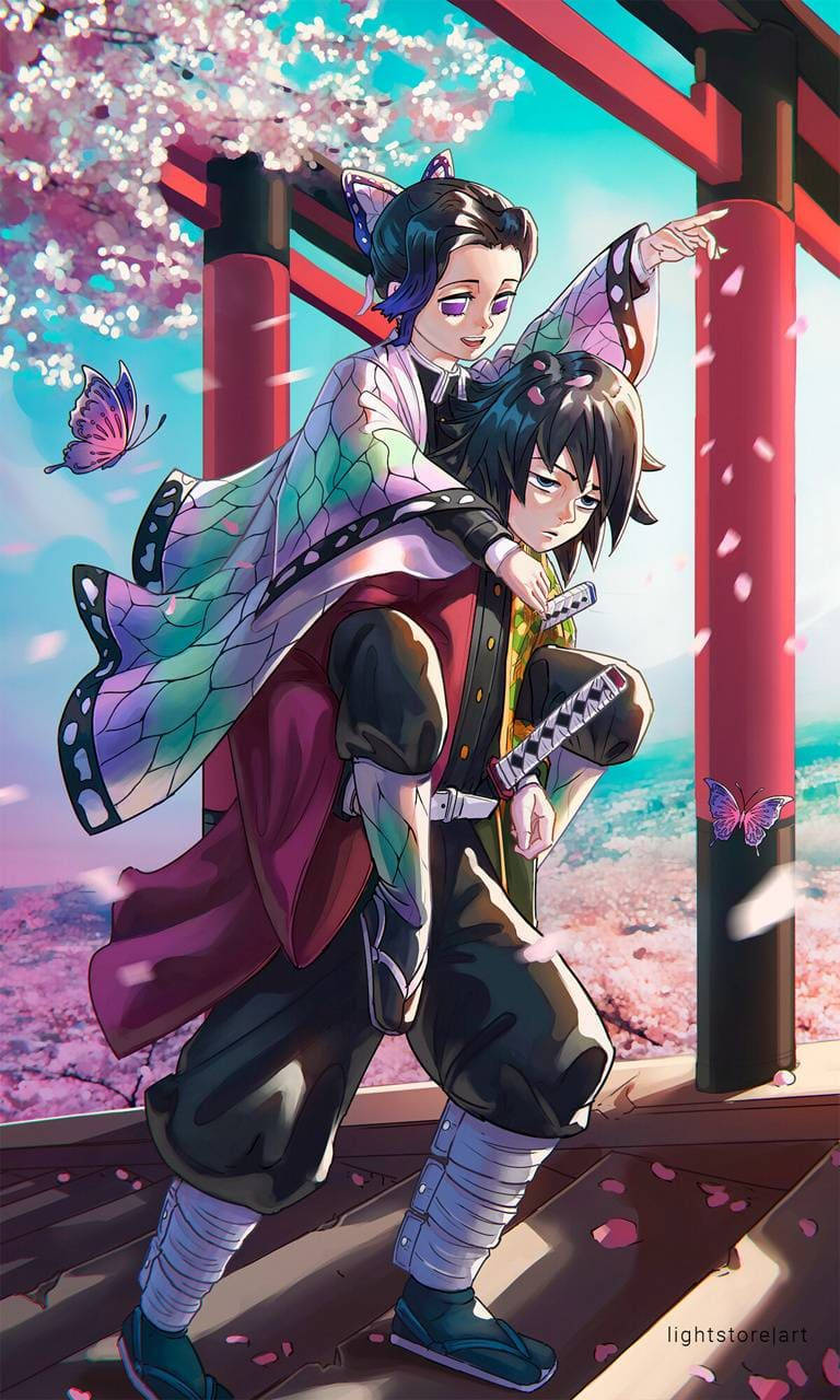 Giyu și Shinobu Demon Slayer iPhone Fundal