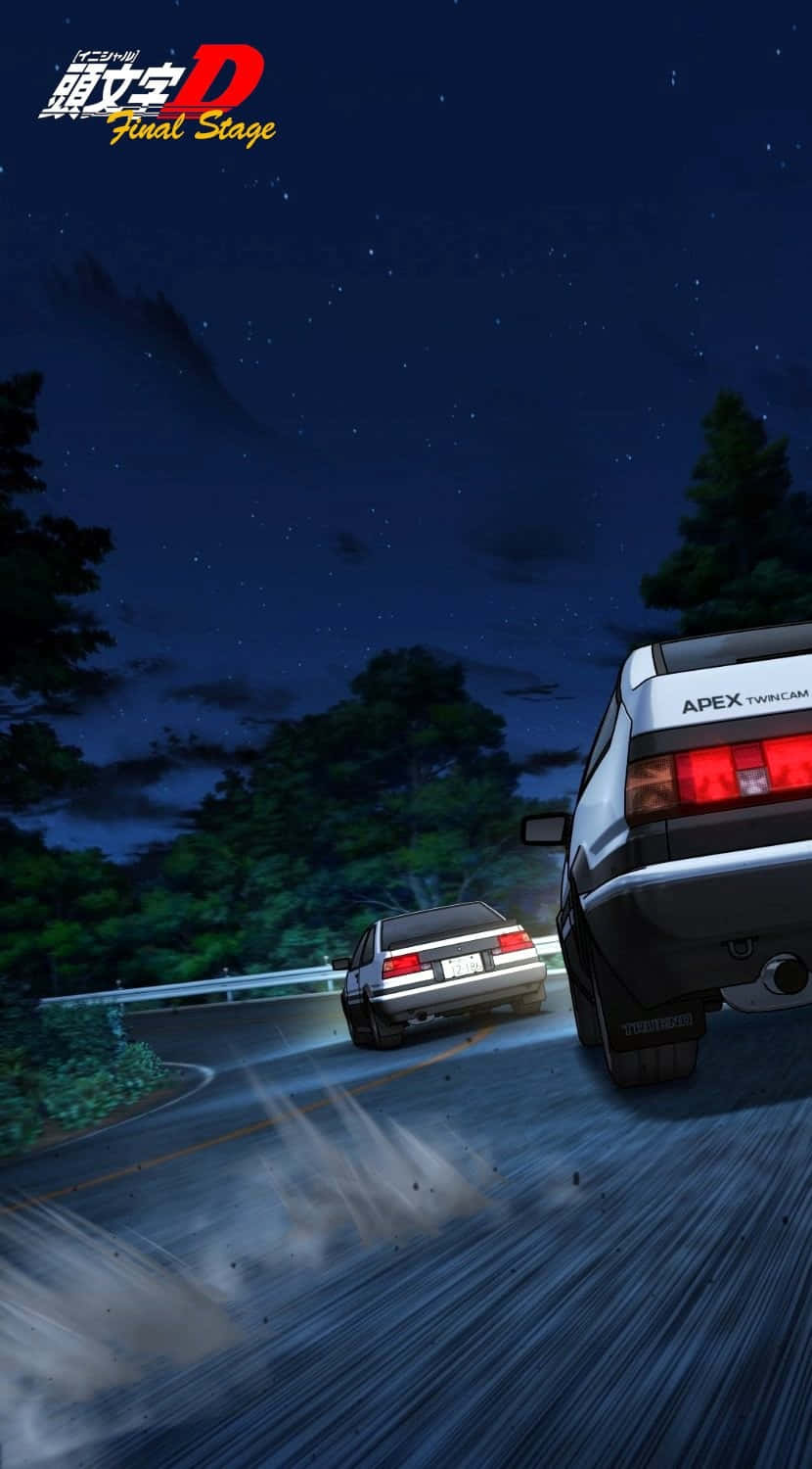 Goană cu mașina noaptea în Initial D Fundal