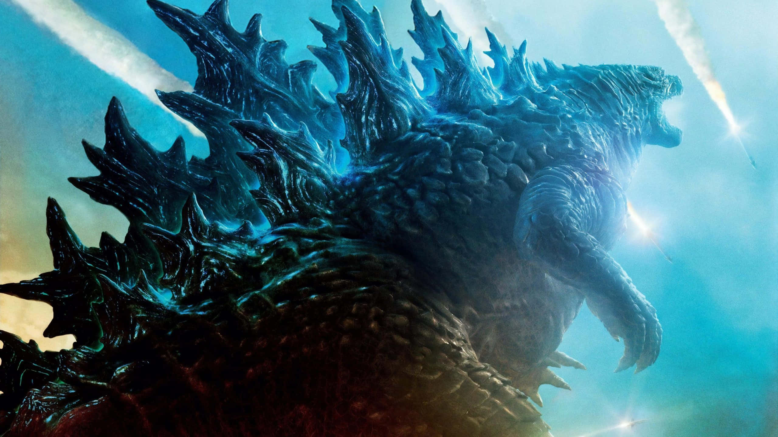 Godzilla cu Rachete Albastre Neon Fundal