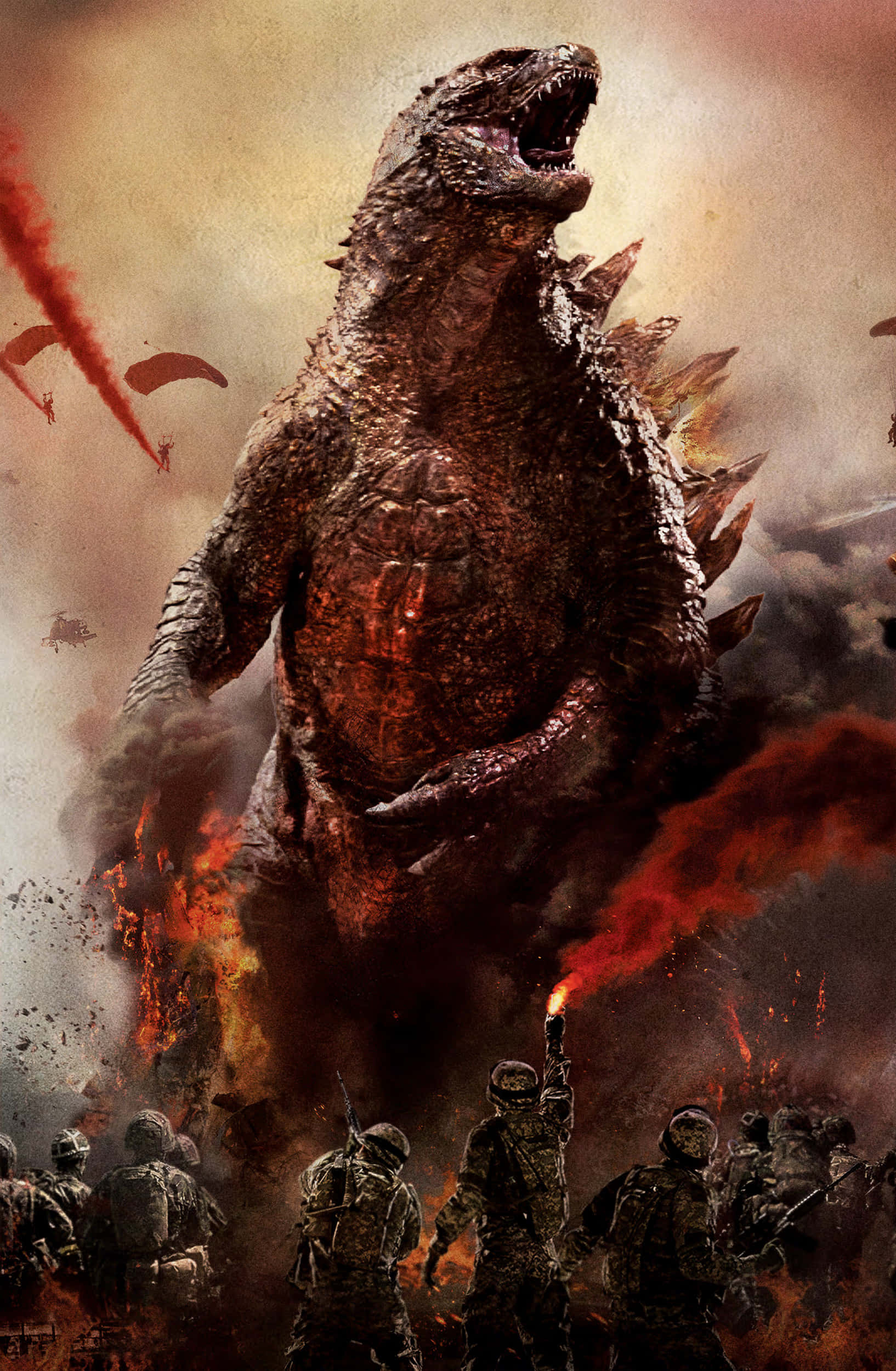 Godzilla Fighting Soldiers Picture Fundal