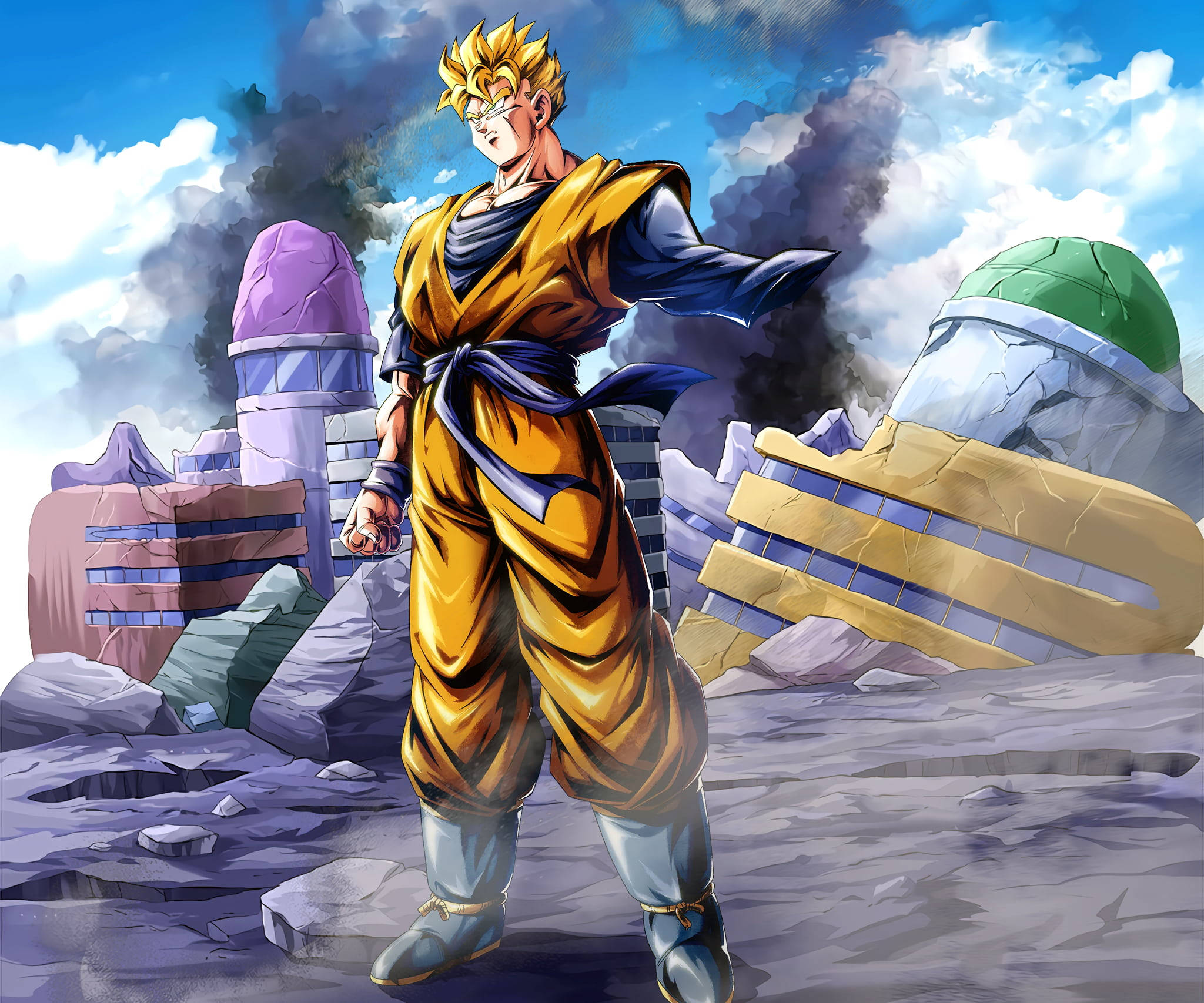 Gohan mai în vârstă Super Saiyan 2 în ruine Fundal