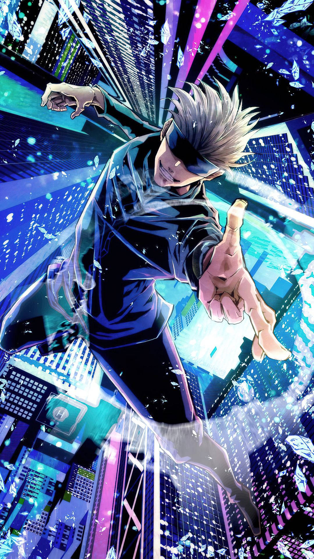 Gojo Satoru Zgârie-nori Jujutsu Kaisen iPhone Fundal