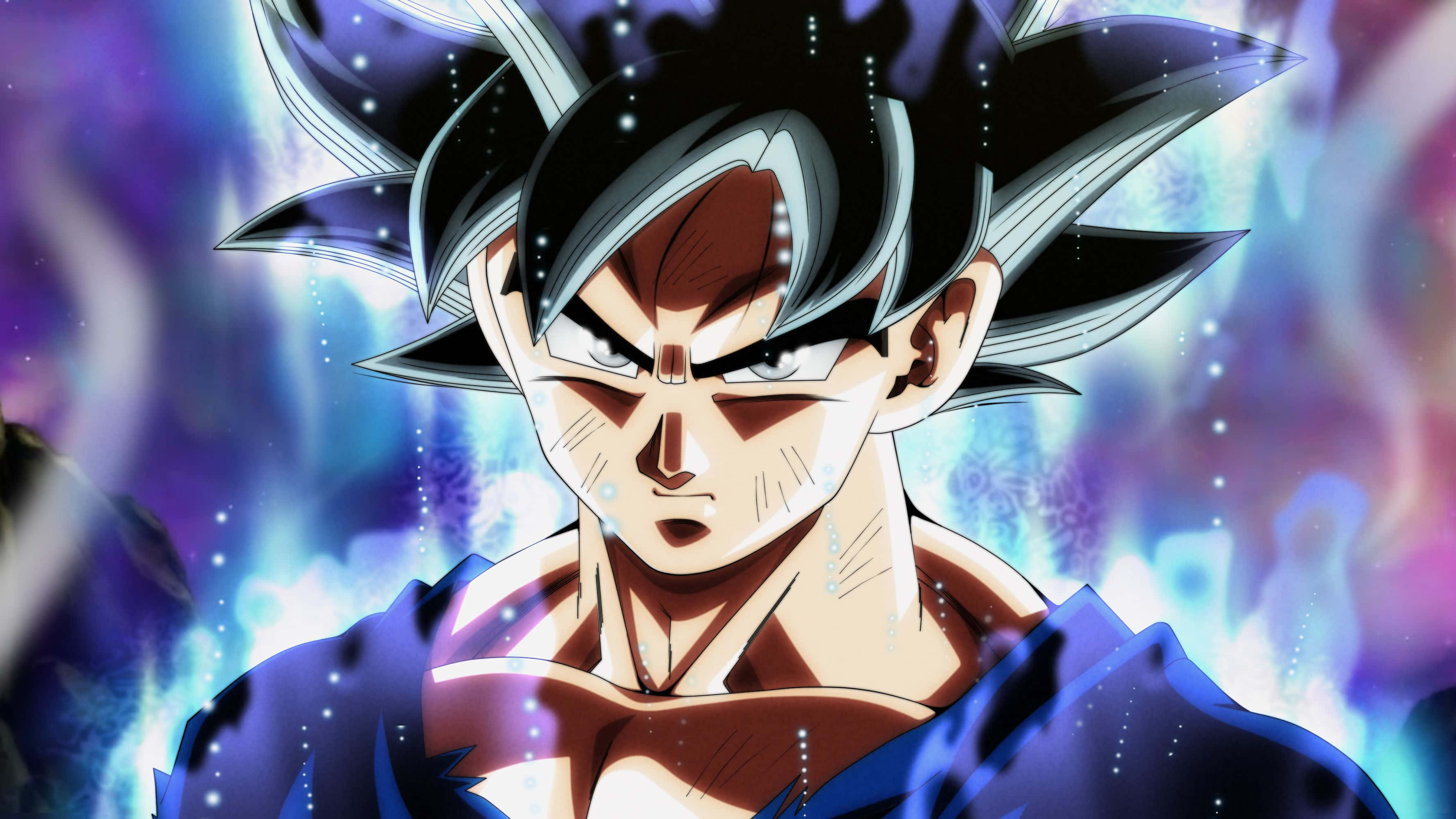 Goku atingând o putere de neimaginat prin Ultra Instinct Fundal