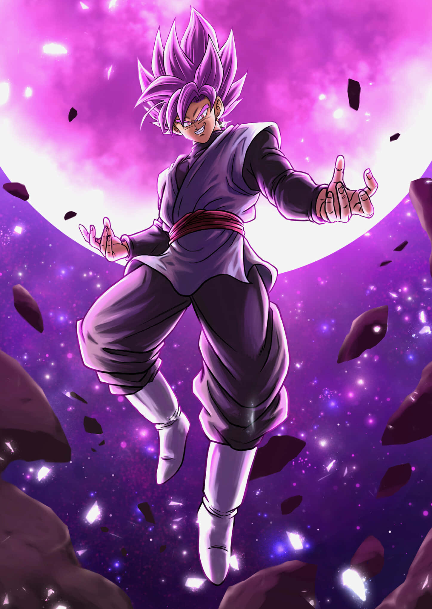 Goku Black încărcând în luptă în forma Super Saiyan Rosé Fundal