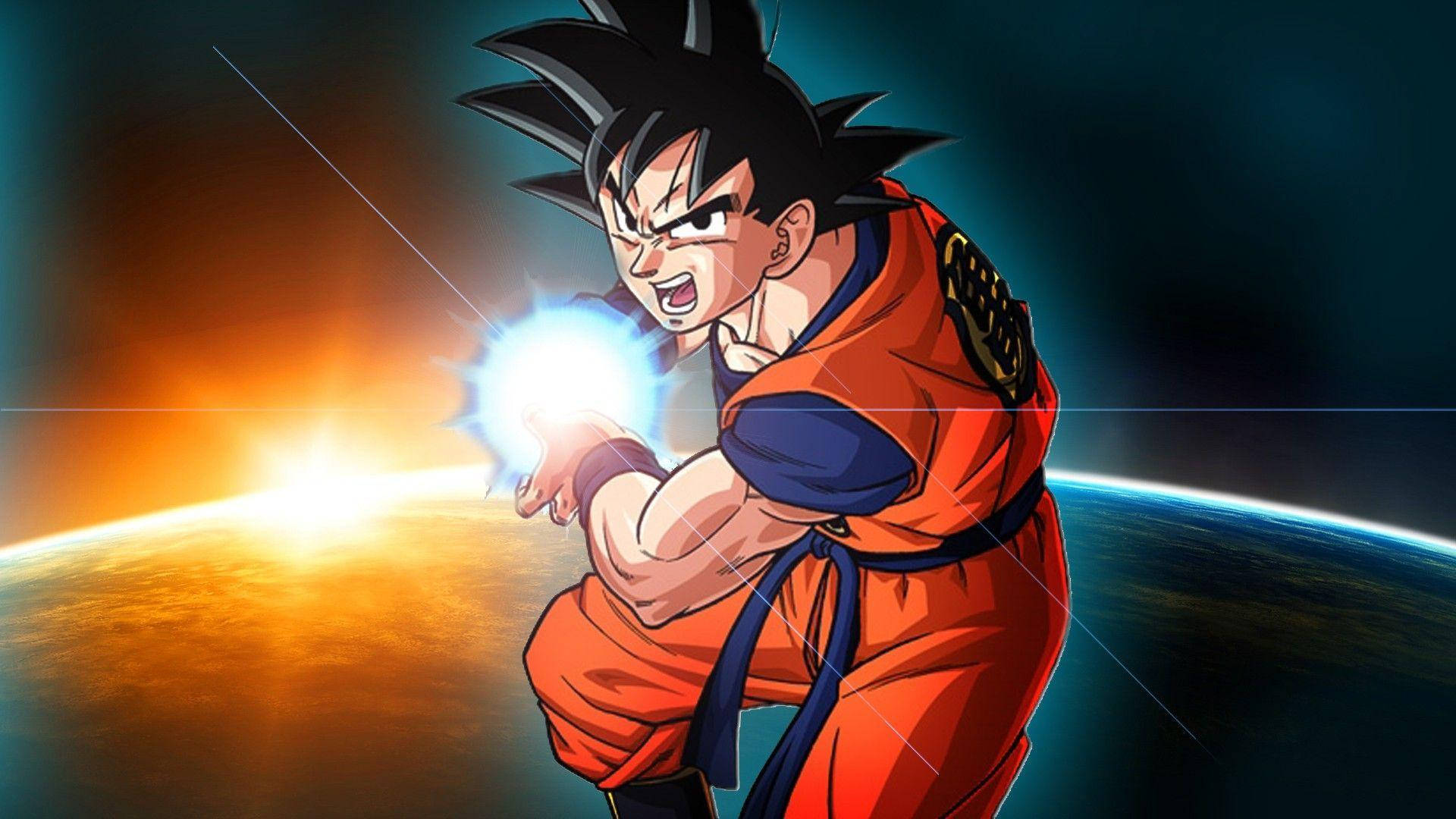 Goku dezlănțuind o undă Kamehameha puternică Fundal