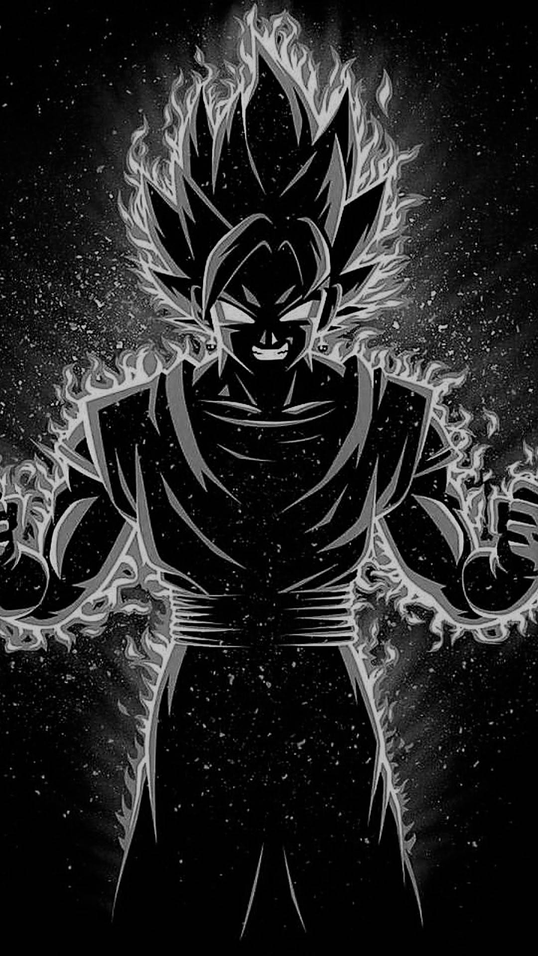 Goku Furios Alb și Negru Fundal