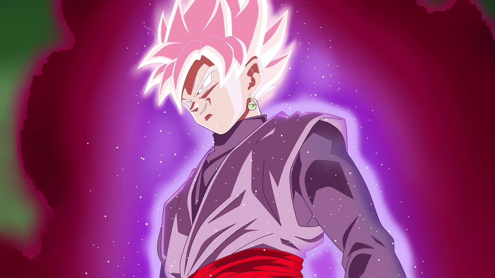 Goku Negru cu Aură Sfârâie Roze Fundal