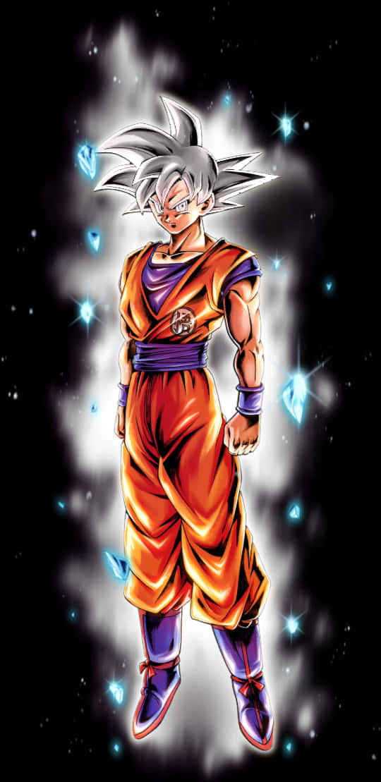 Goku Ultra Instinct cu Aură Cosmică Fundal