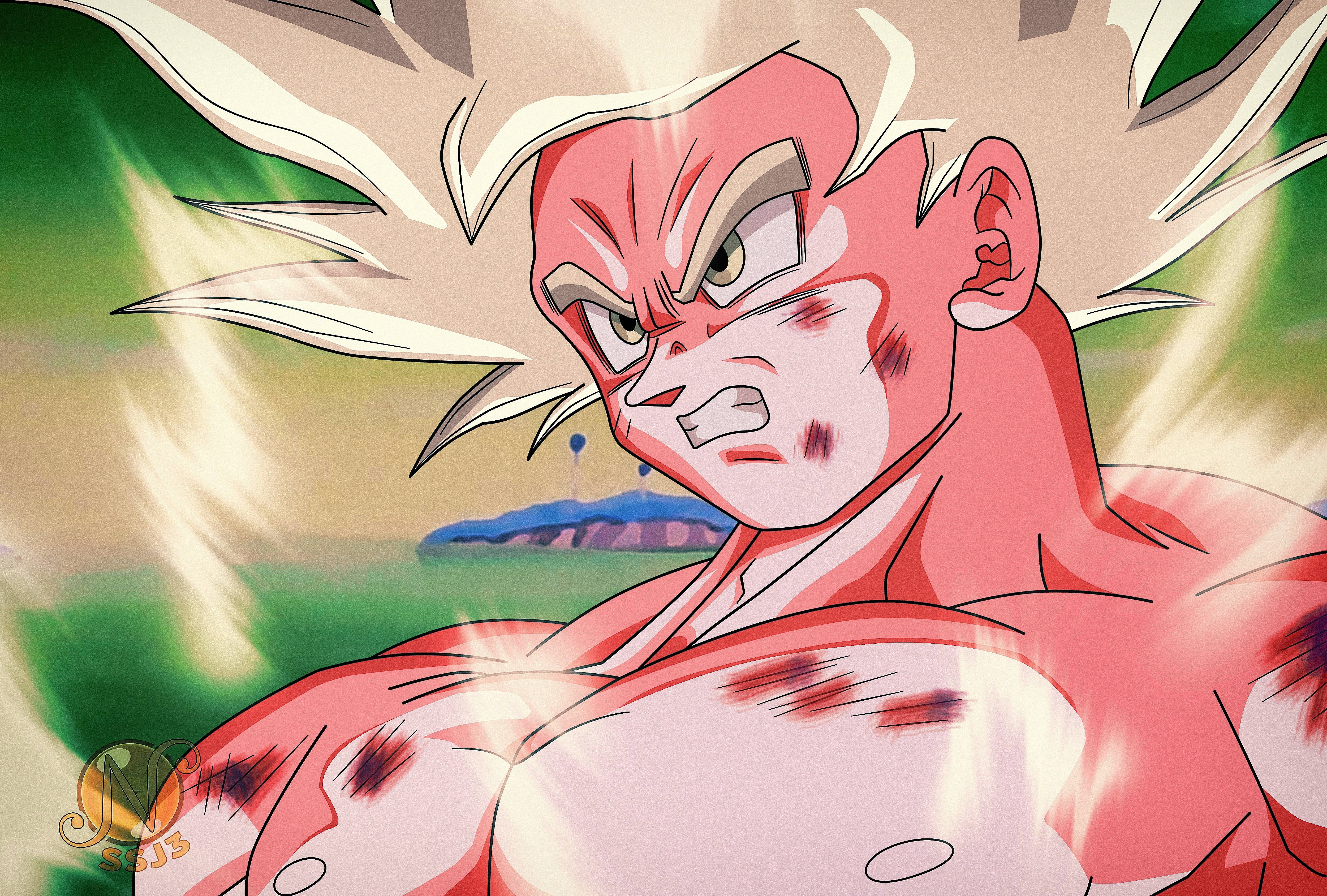 Goku Ultra Instinct cu Păr Galben Deschis Fundal