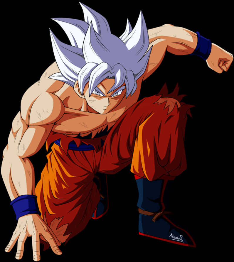 Goku Ultra Instinct în Poziție de Luptă Fundal