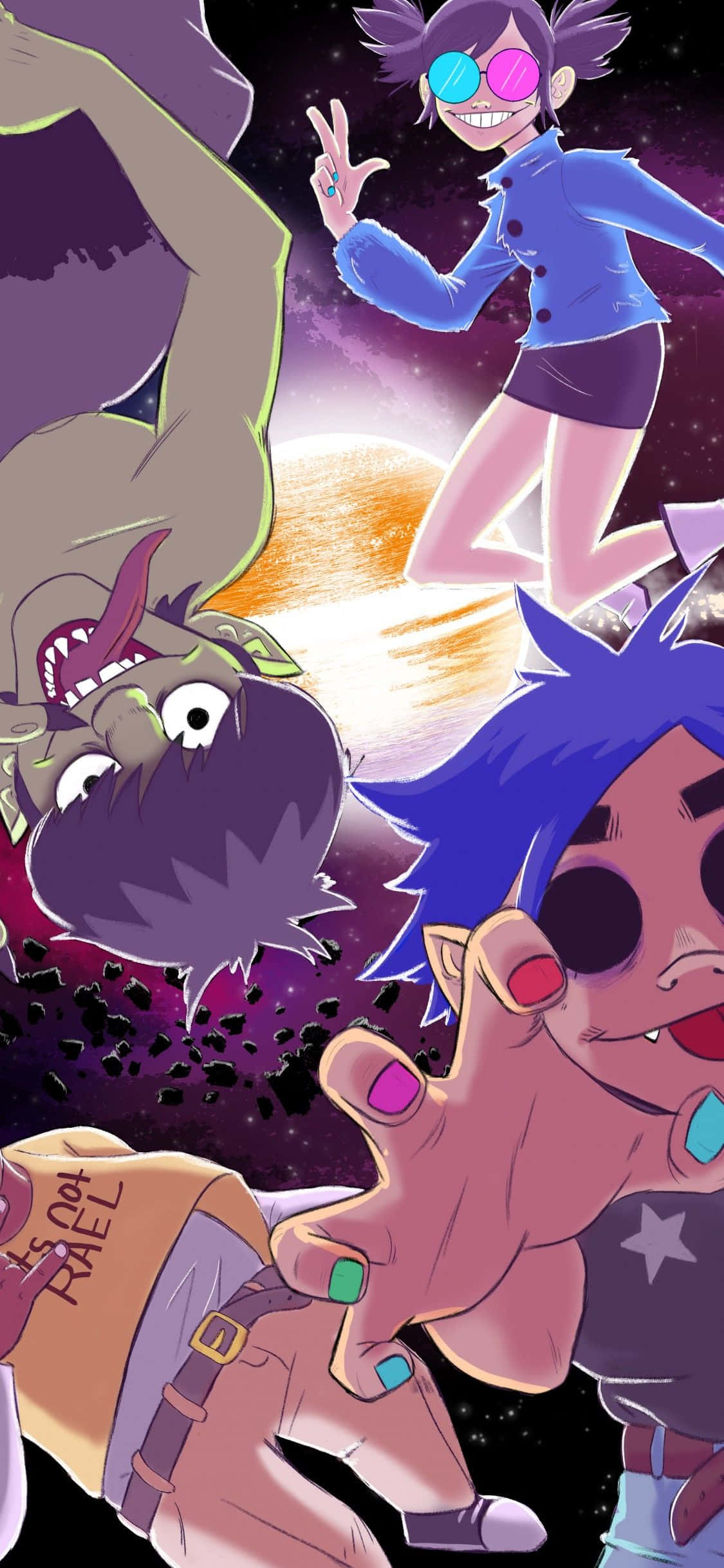 Gorillaz iPhone Fanart Desen Plutește în Spațiul Exterior Fundal