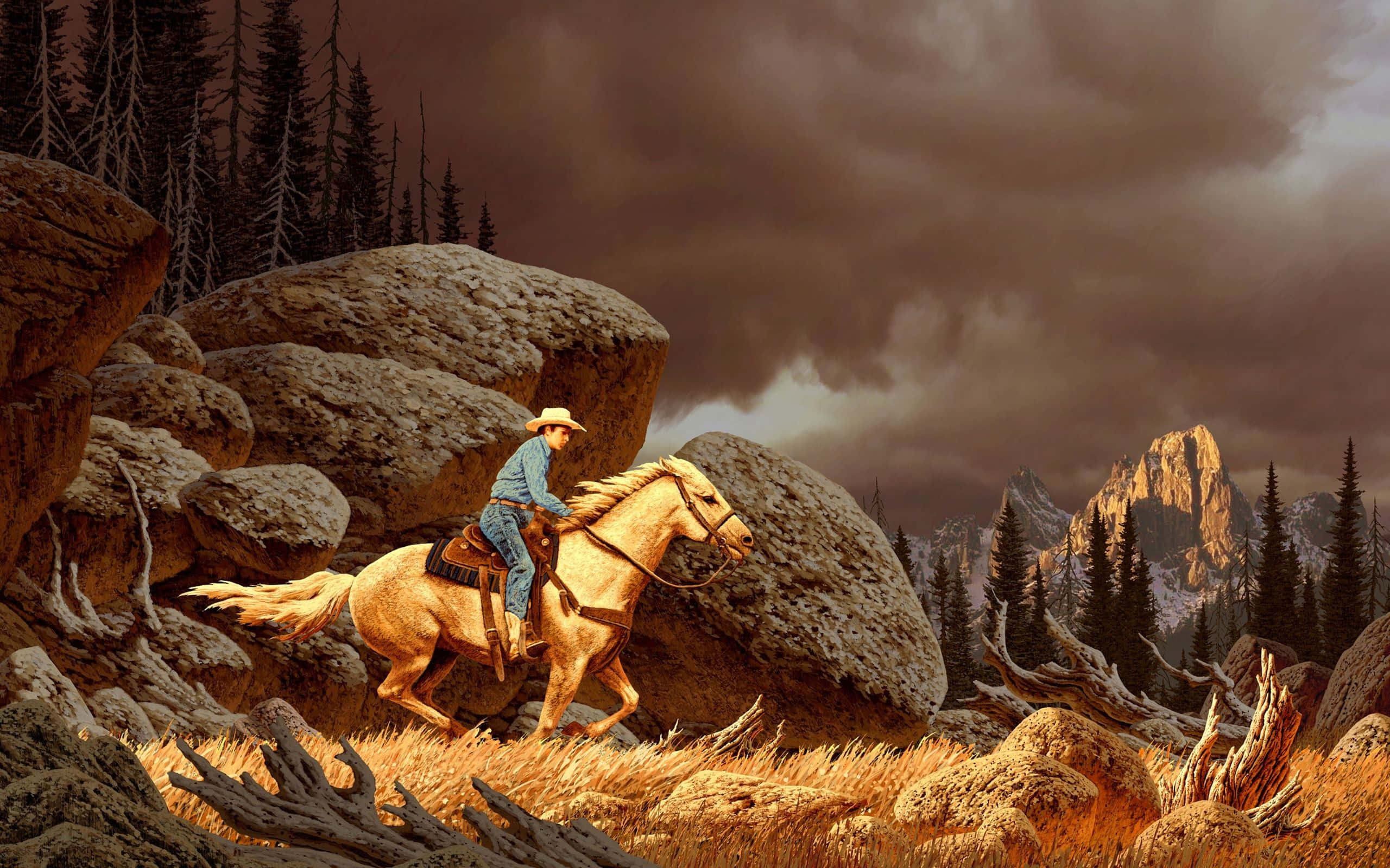 Grafică Artă Western Cowboy Desktop Fundal