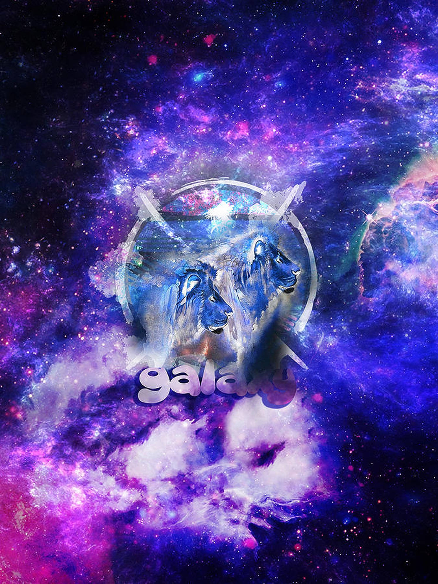 Grafică cu Leu și Galaxie Fundal