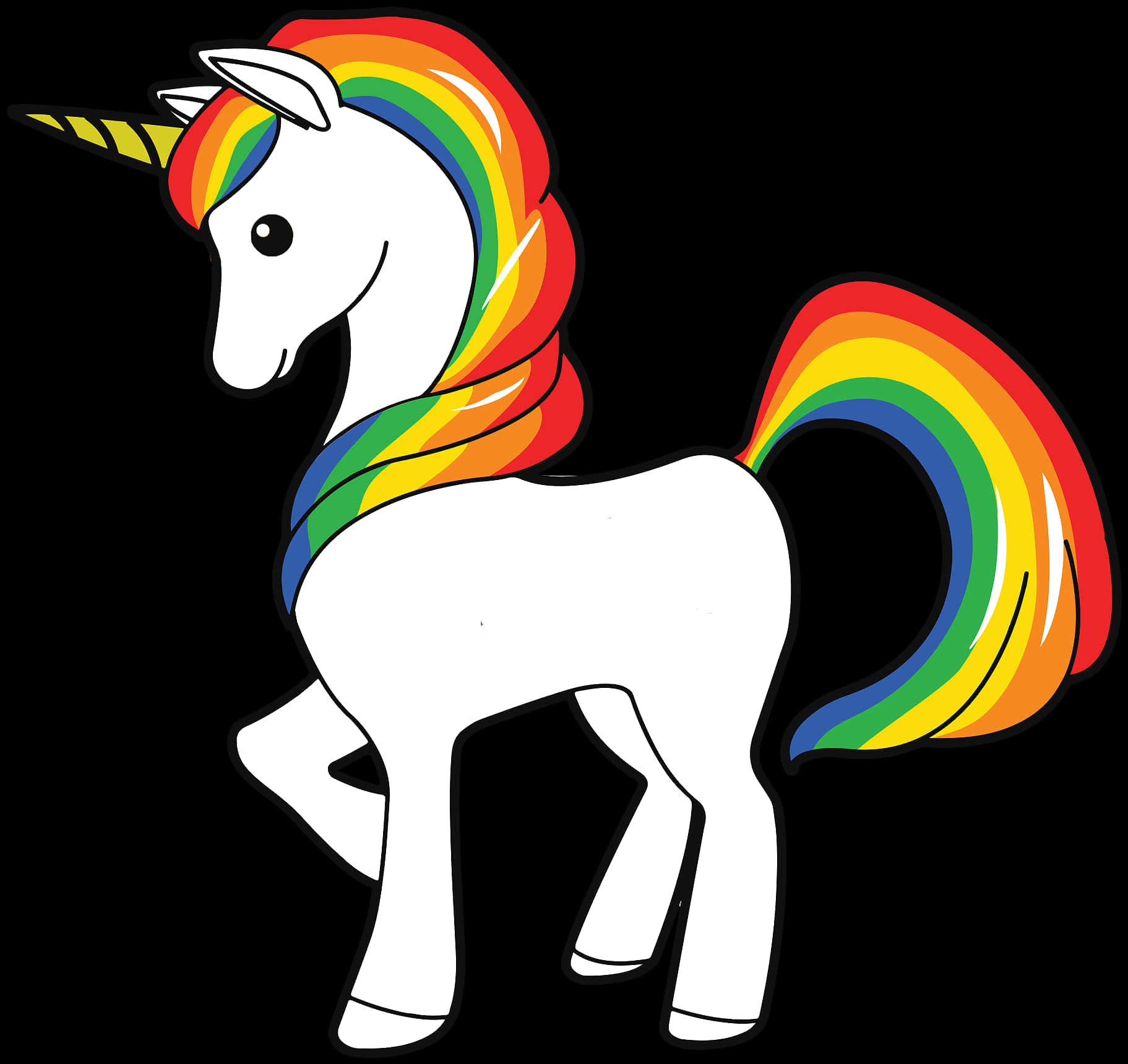 Grafică Unicorn cu Coamă Curcubeu Fundal