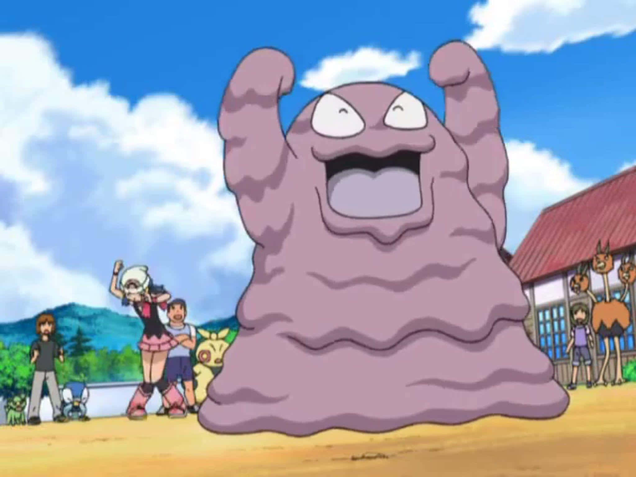 Grimer încurajând în Anime-ul Pokemon Fundal